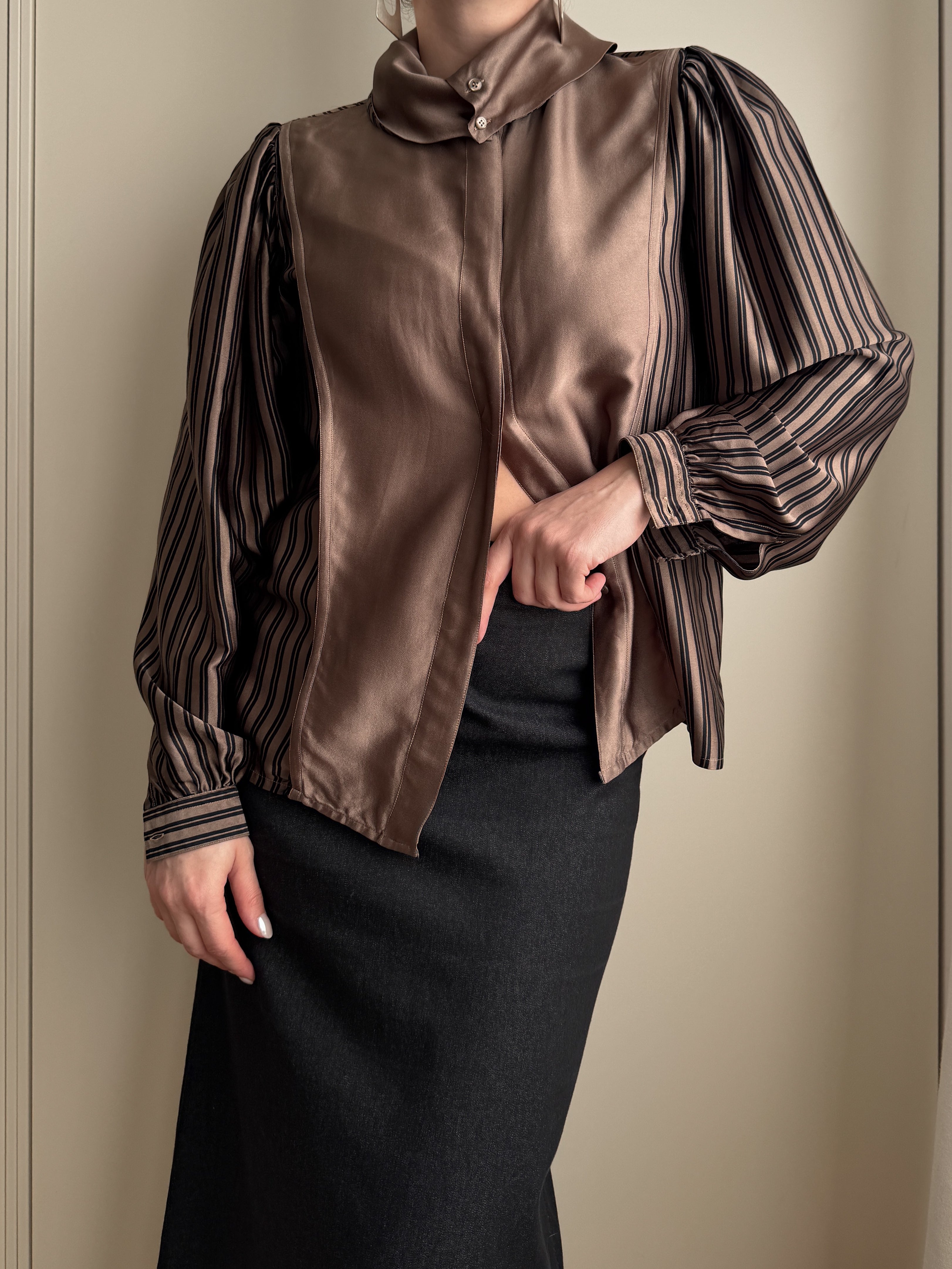 Blusa a righe in pura seta