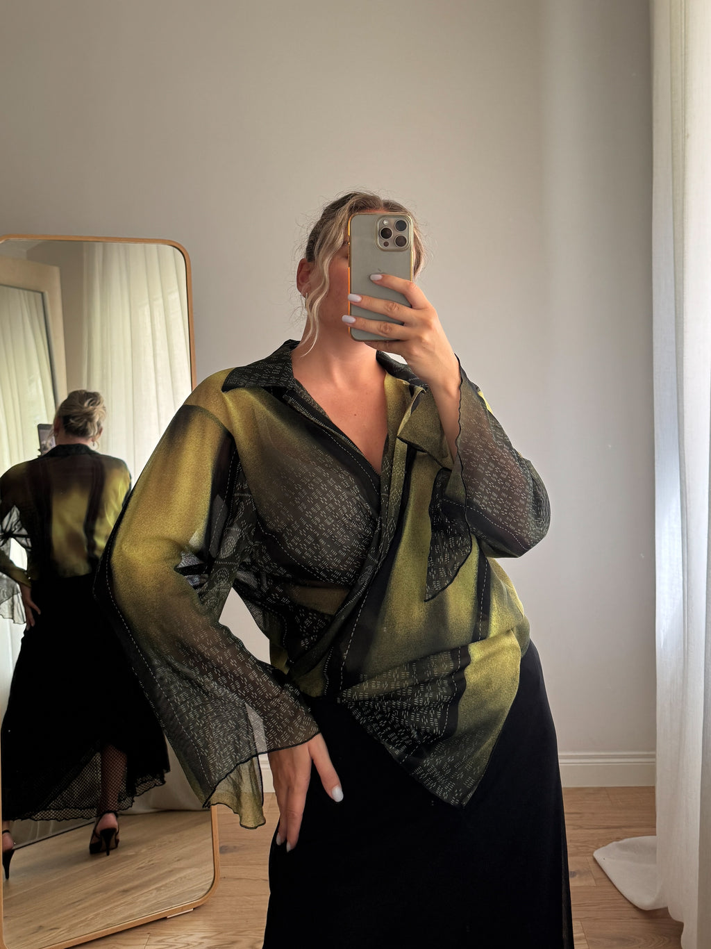 Blusa in viscosa verde e nera