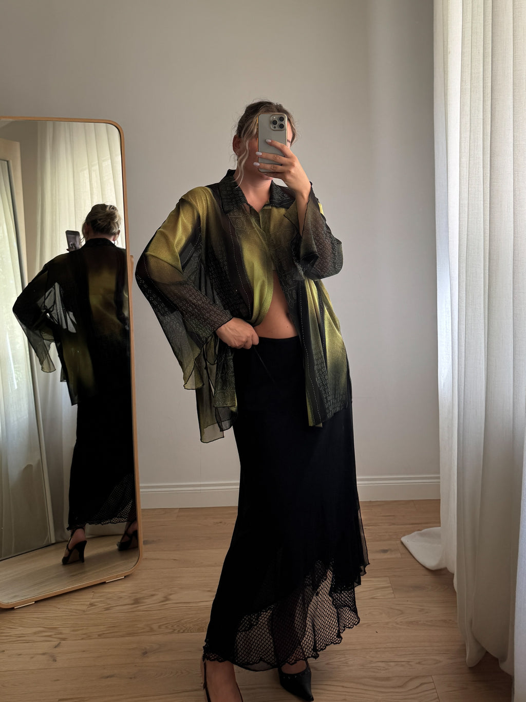 Blusa in viscosa verde e nera