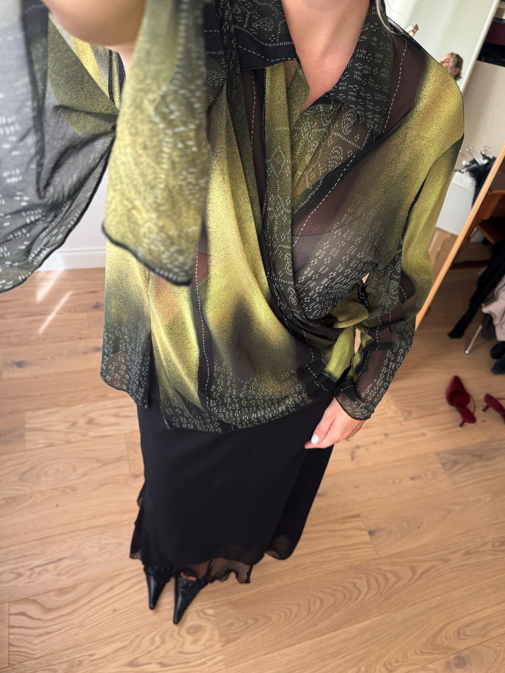 Blusa in viscosa verde e nera