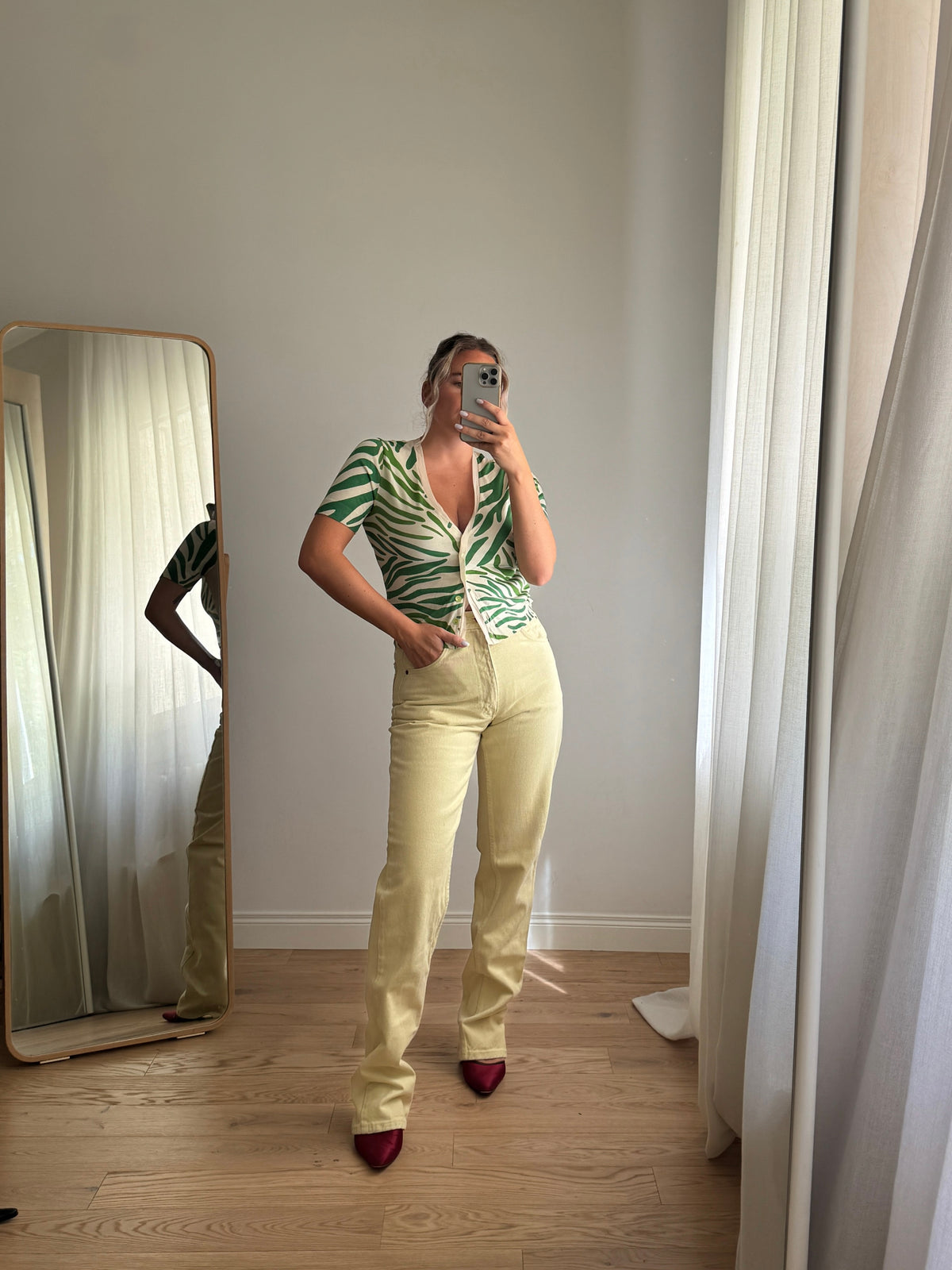 Top Blumarine avorio e verde