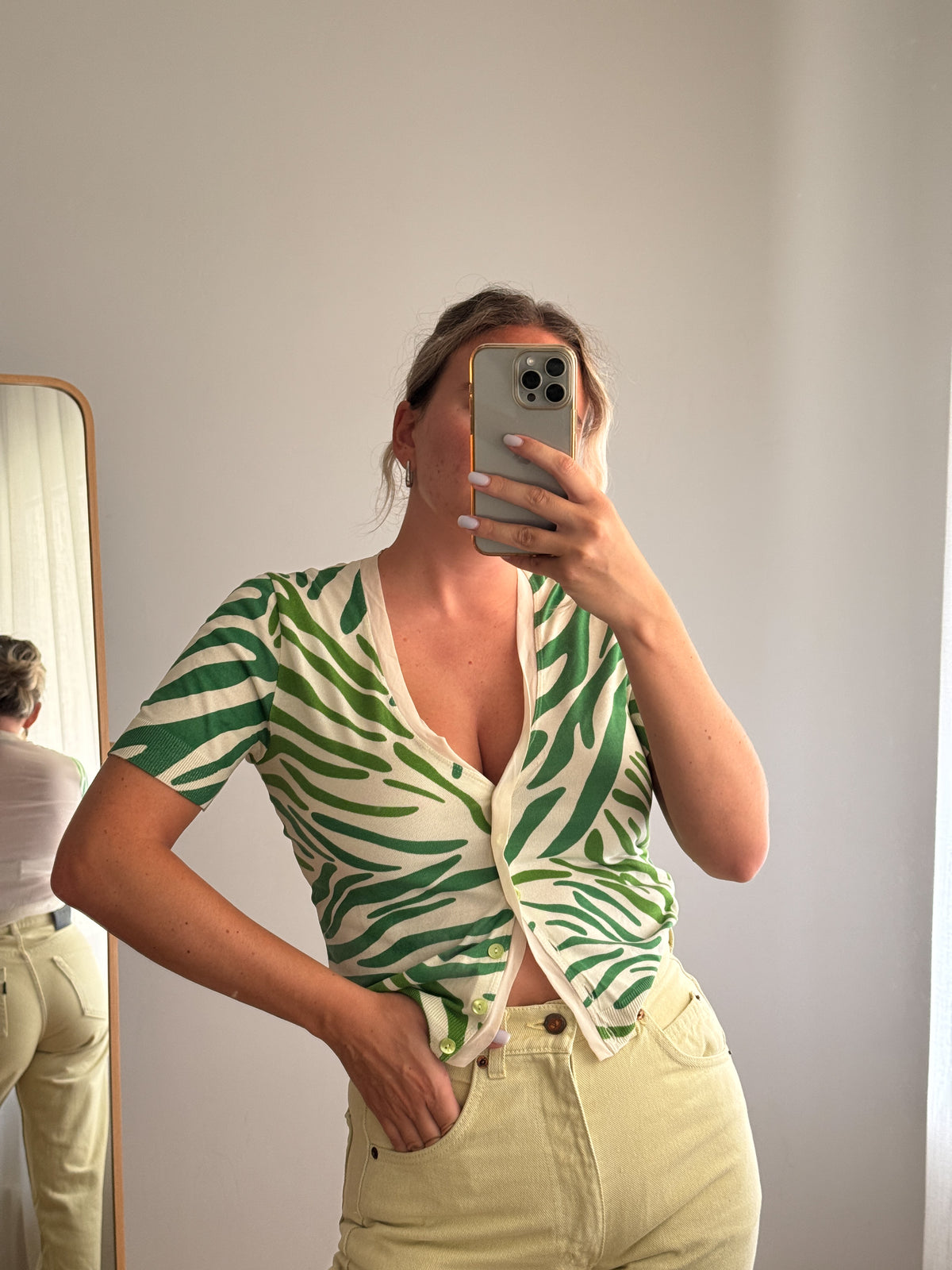 Top Blumarine avorio e verde