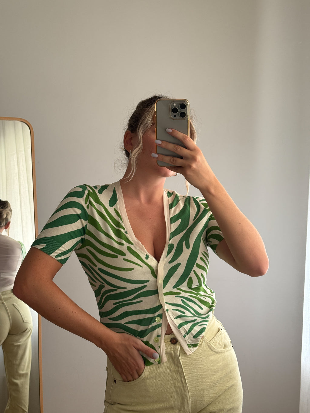 Top Blumarine avorio e verde