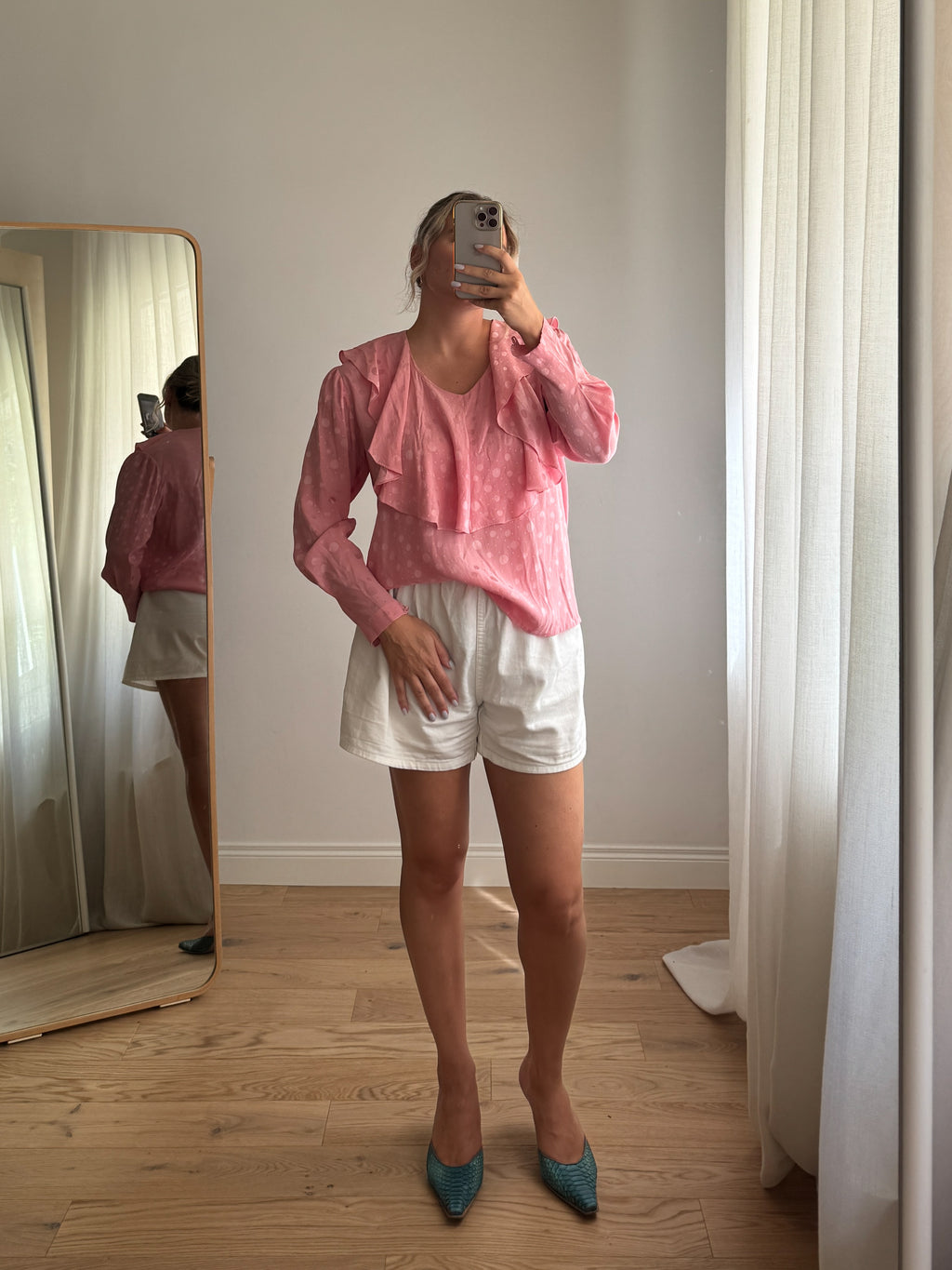Blusa sartoriale in pura seta rosa