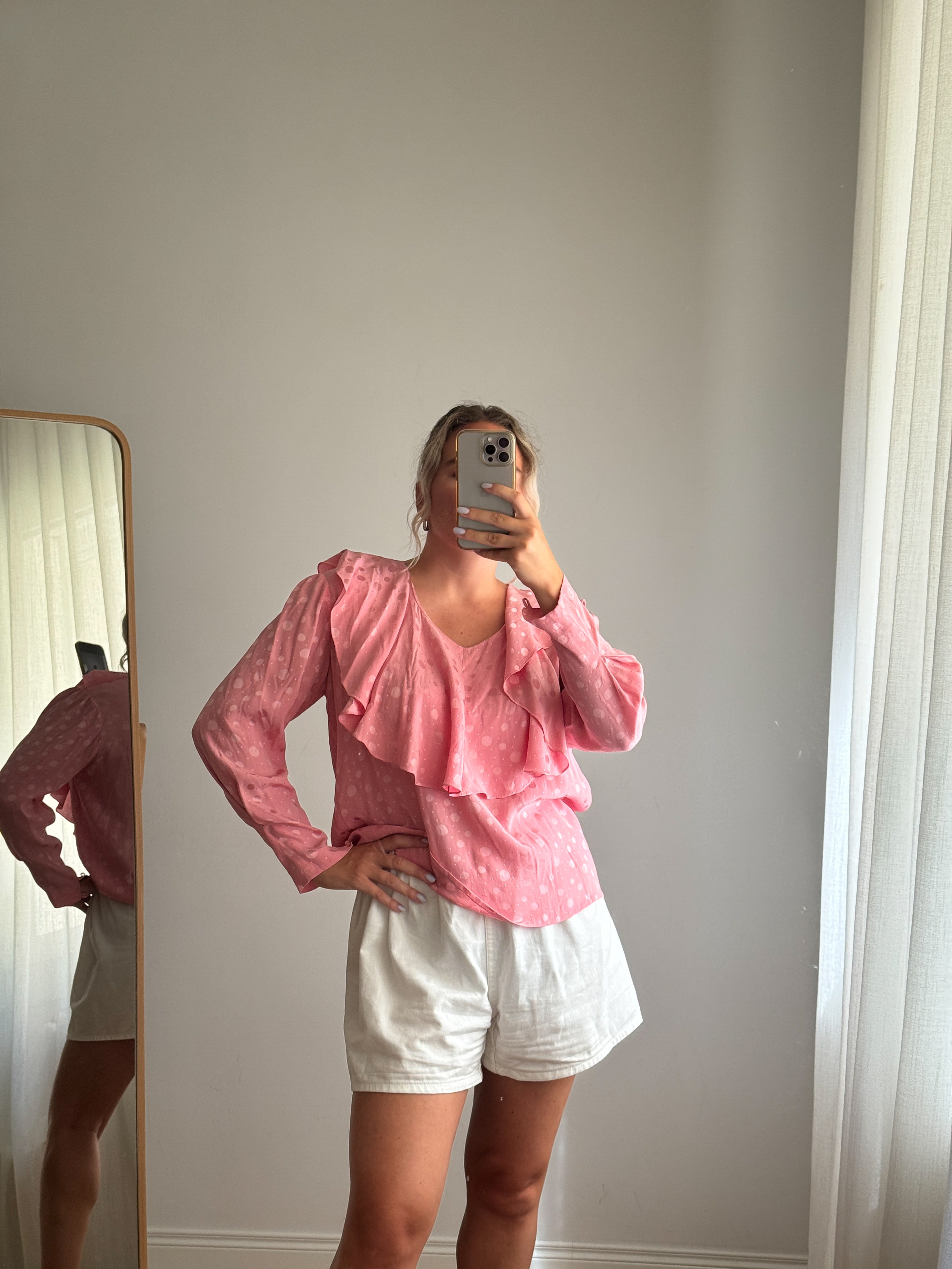 Blusa sartoriale in pura seta rosa