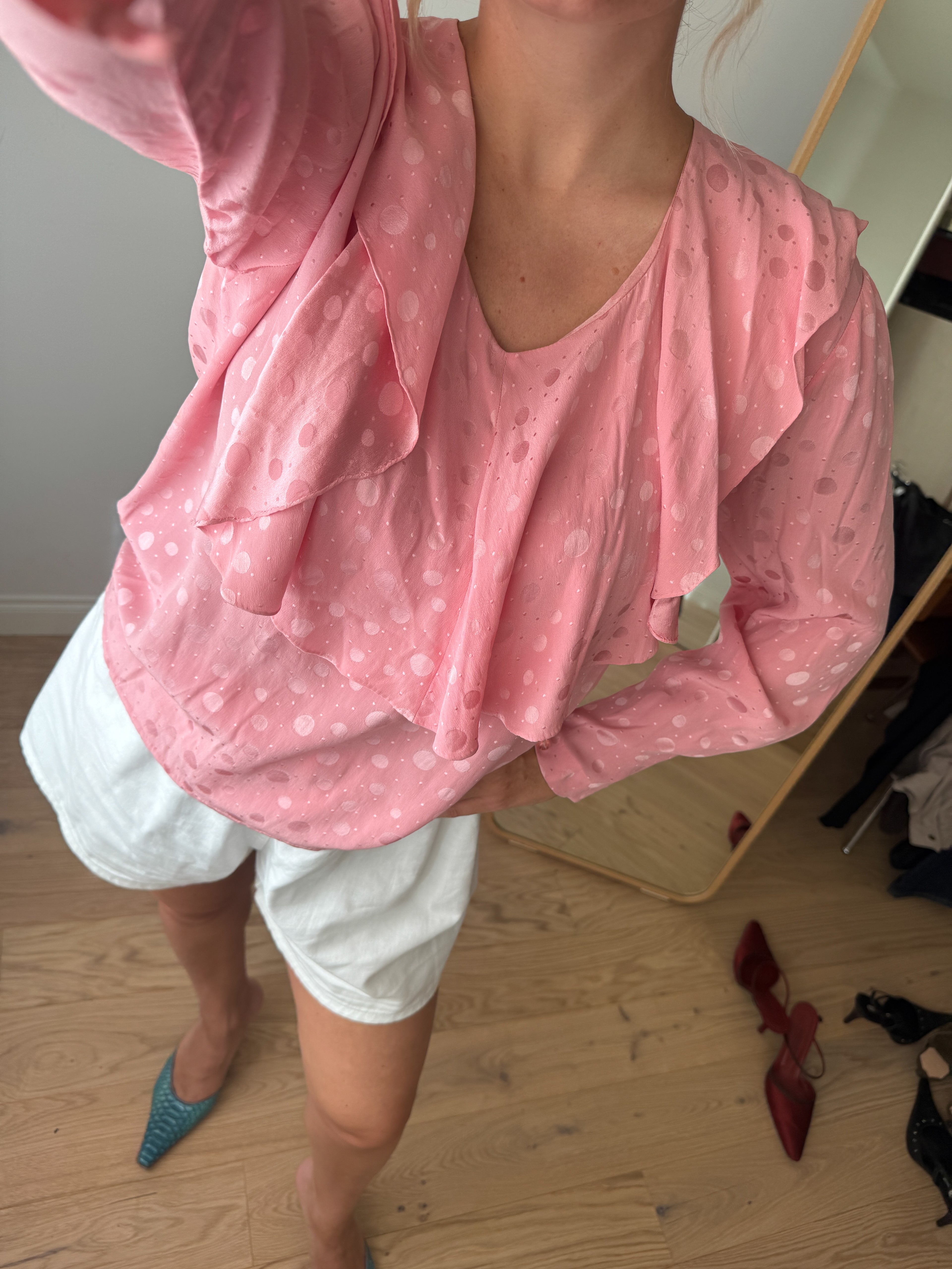 Blusa sartoriale in pura seta rosa