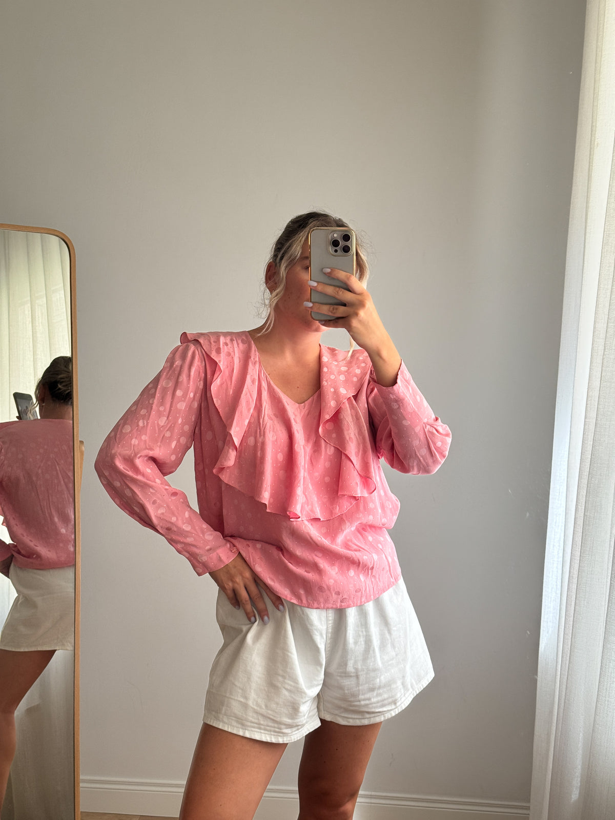 Blusa sartoriale in pura seta rosa