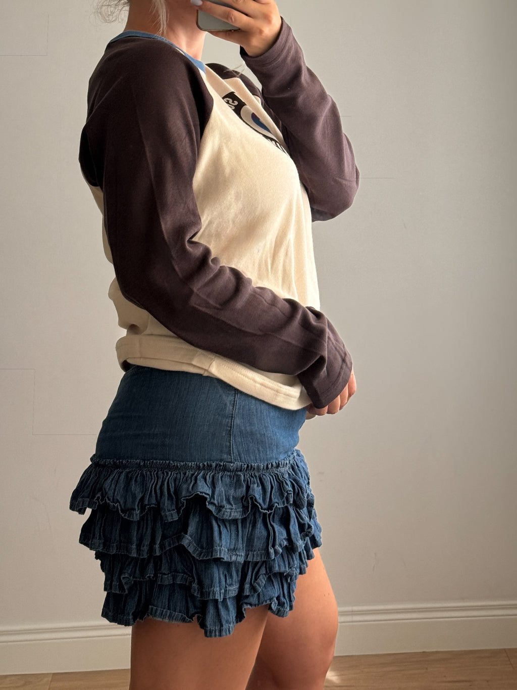 Minigonna in denim con ruches