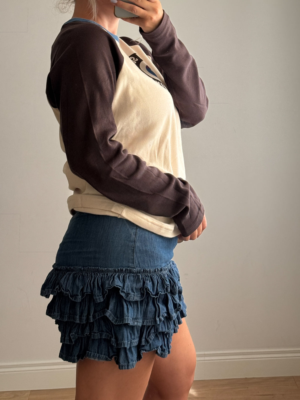 Minigonna in denim con ruches