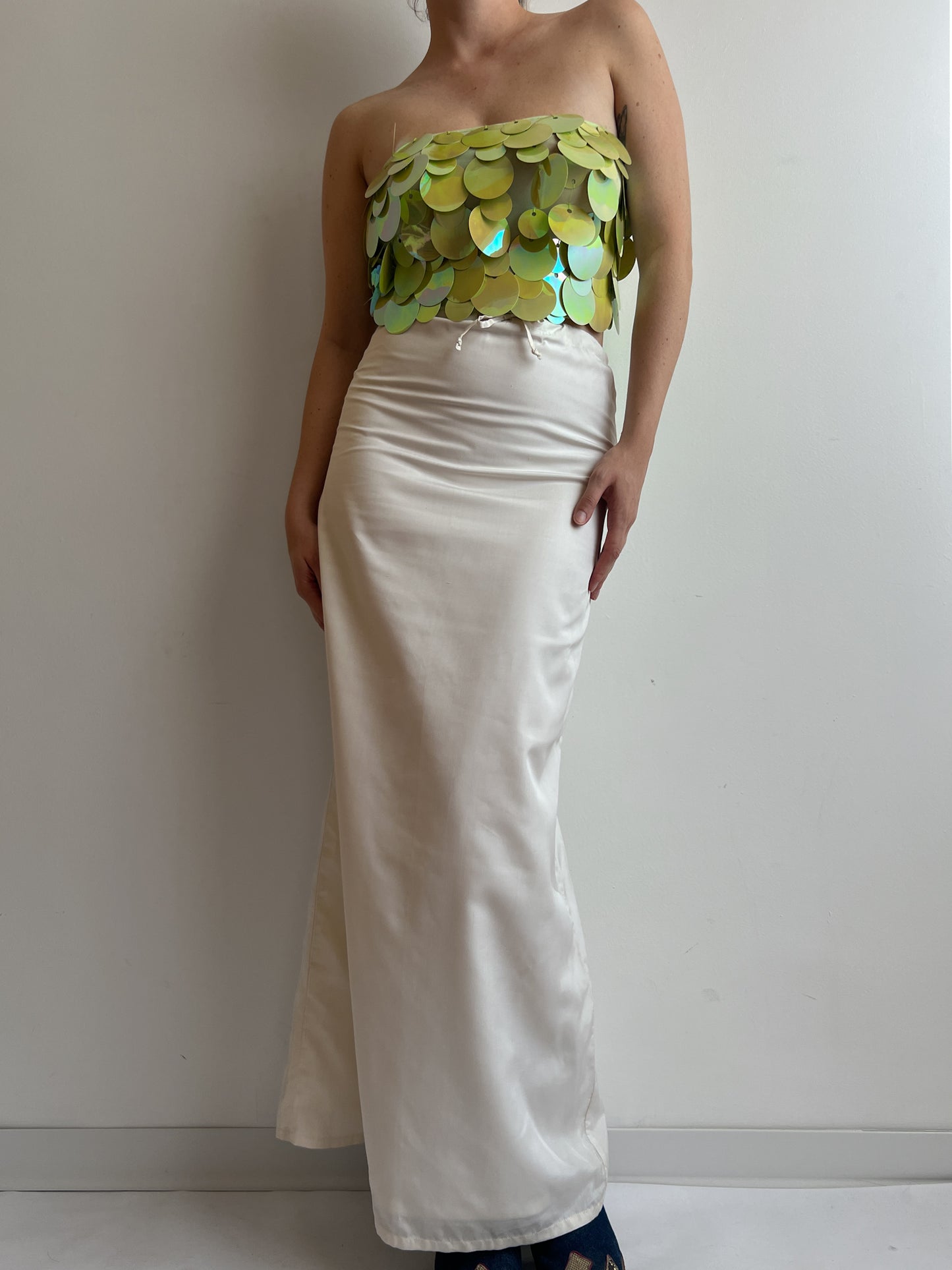 Pure silk white long skirt