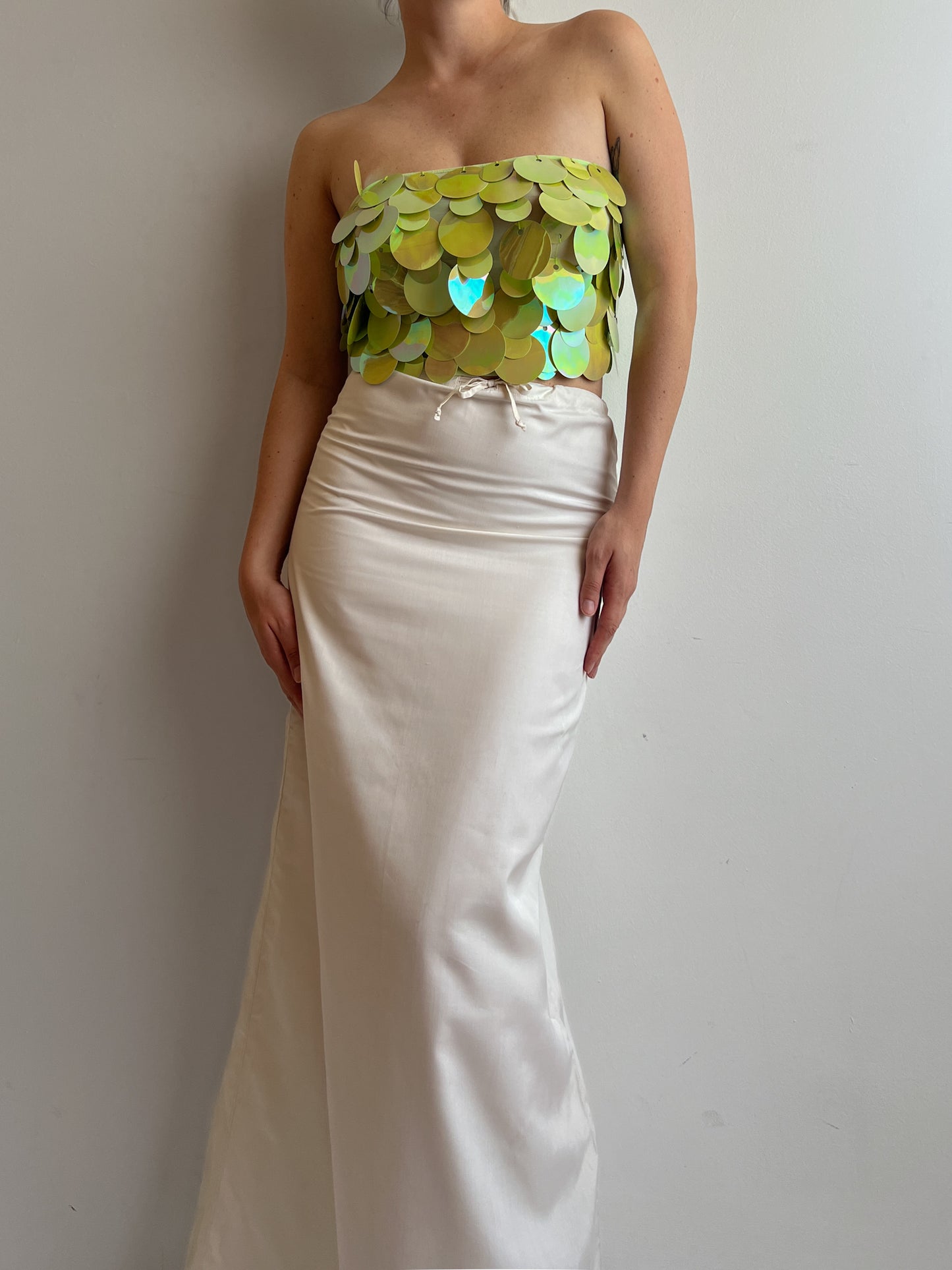 Pure silk white long skirt