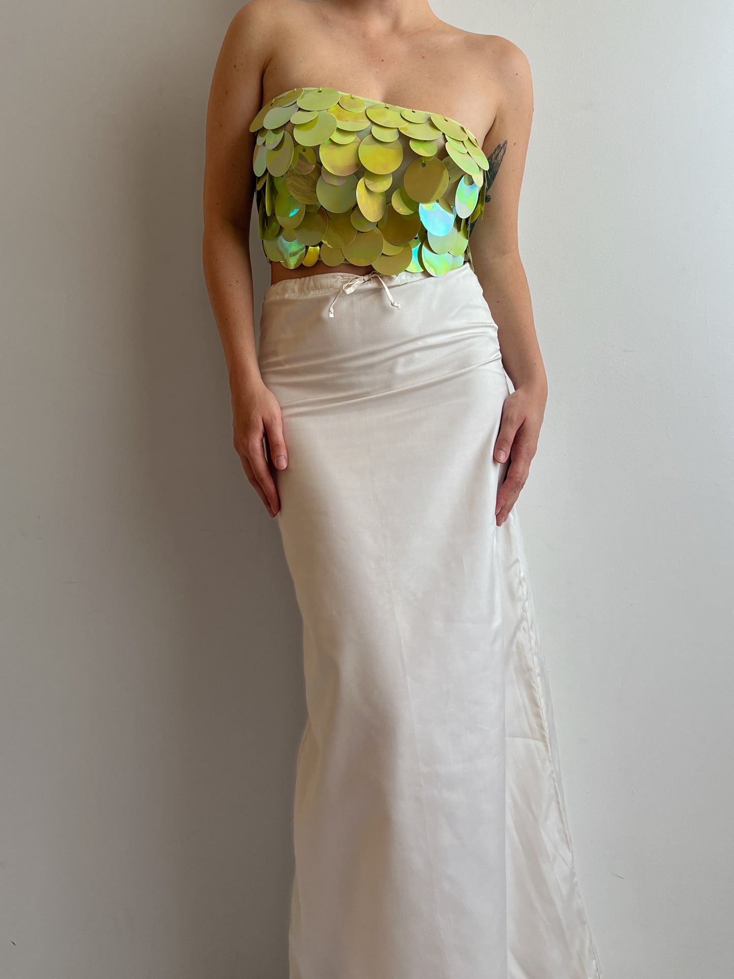 Pure silk white long skirt