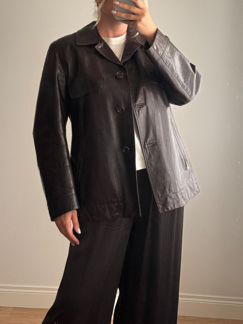 Giacca vintage in vera pelle testa di moro