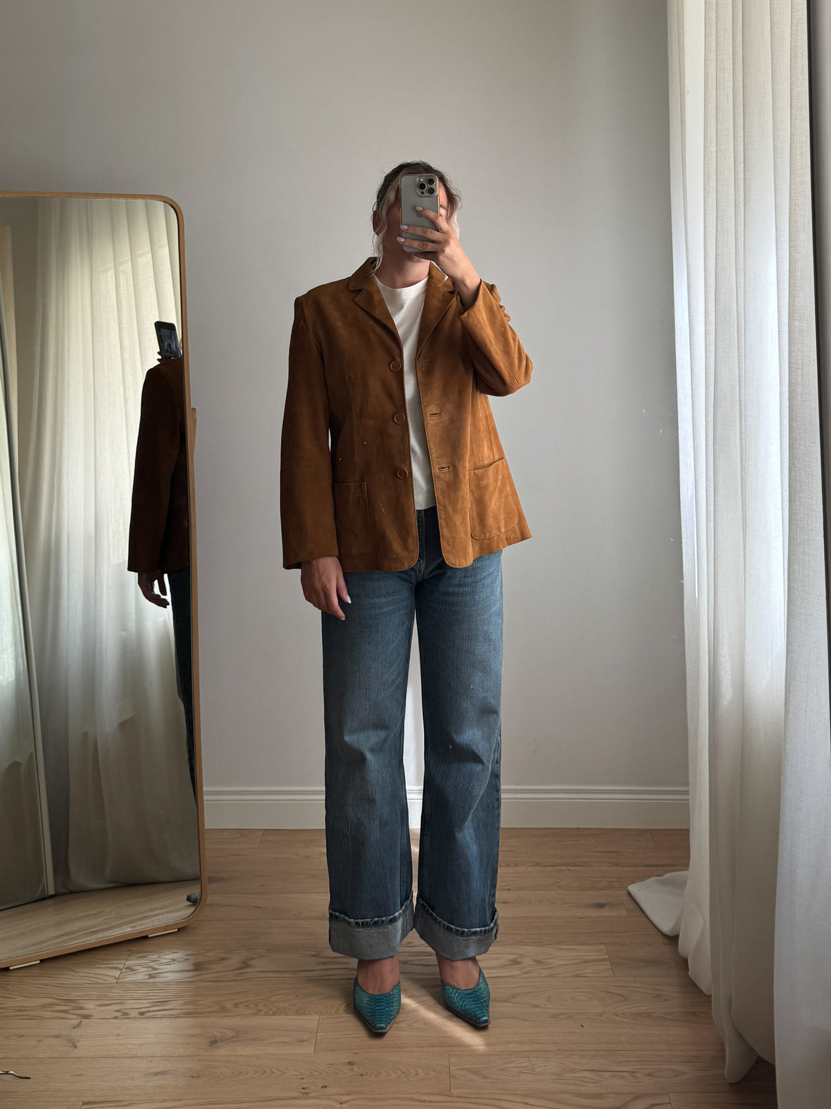 Giacca in vero suede cognac