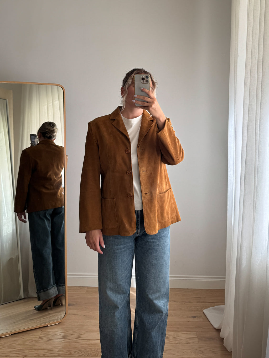 Giacca in vero suede cognac
