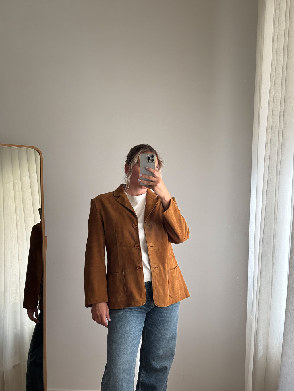 Giacca in vero suede cognac