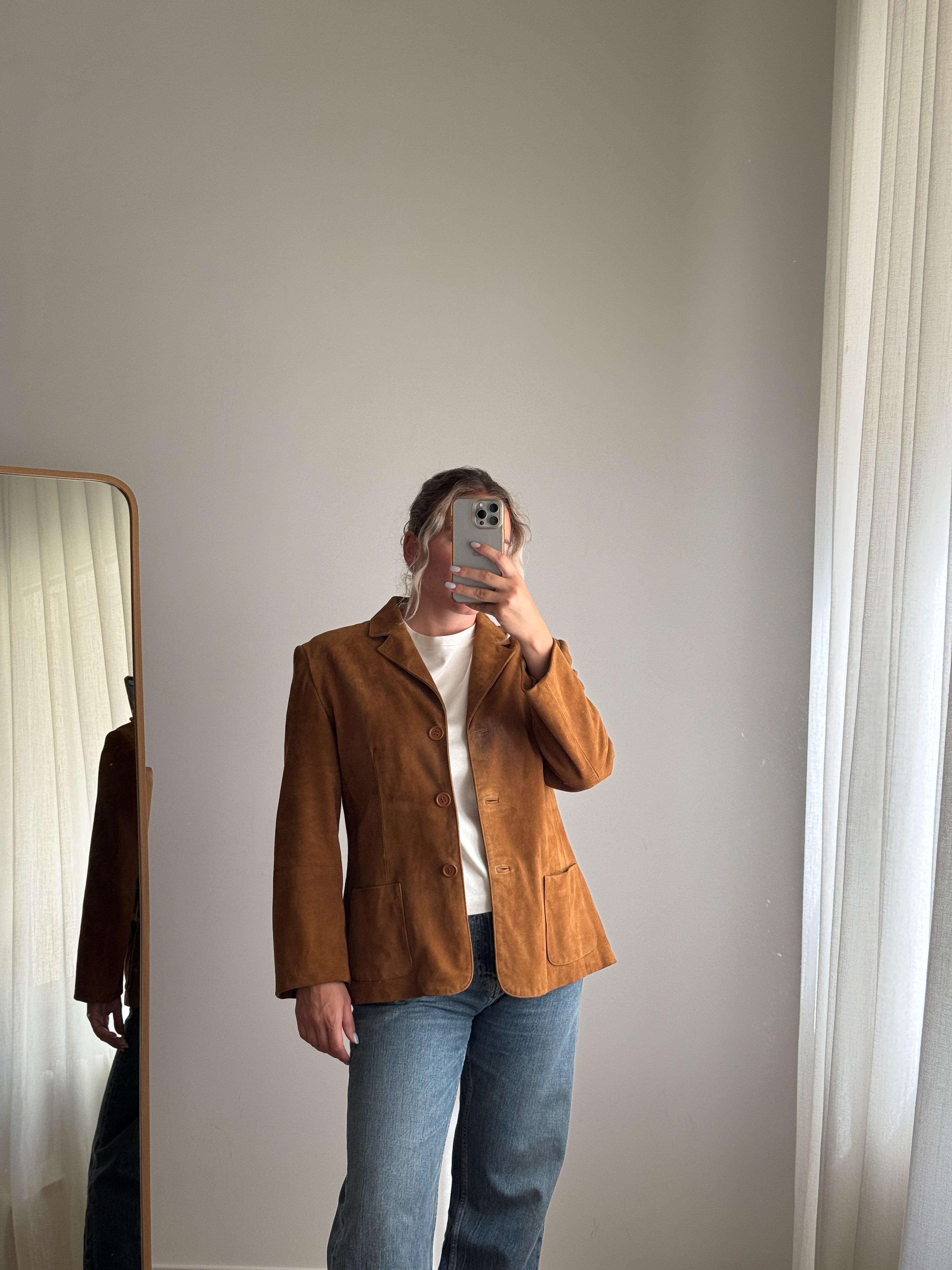 Giacca in vero suede cognac