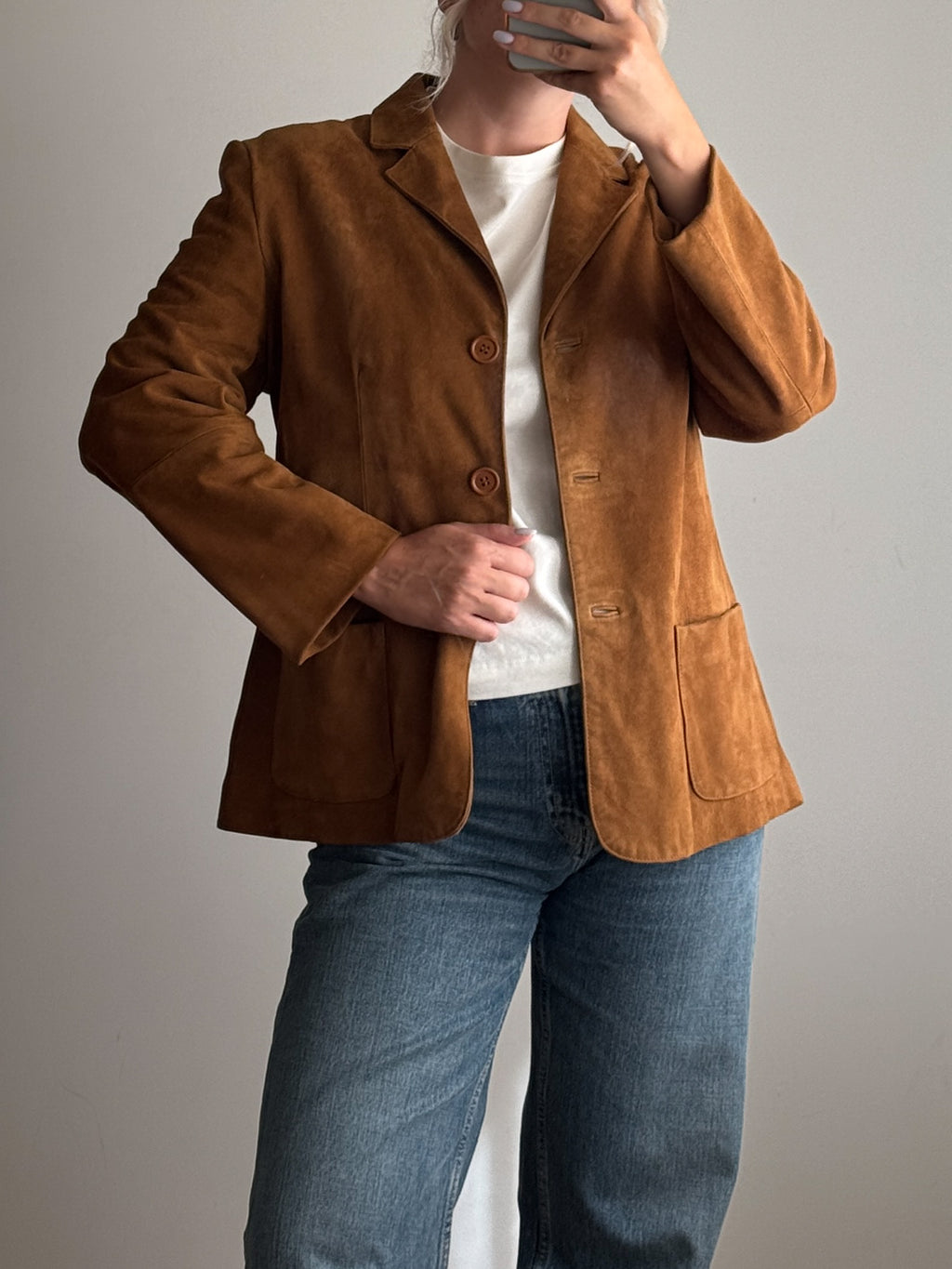 Giacca in vero suede cognac