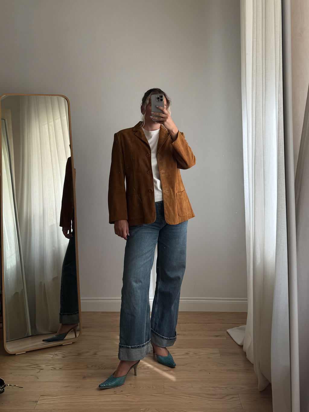 Giacca in vero suede cognac