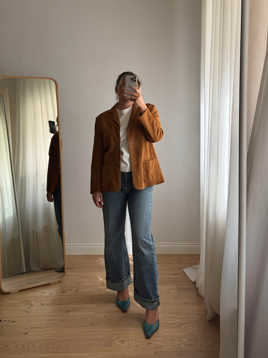 Giacca in vero suede cognac