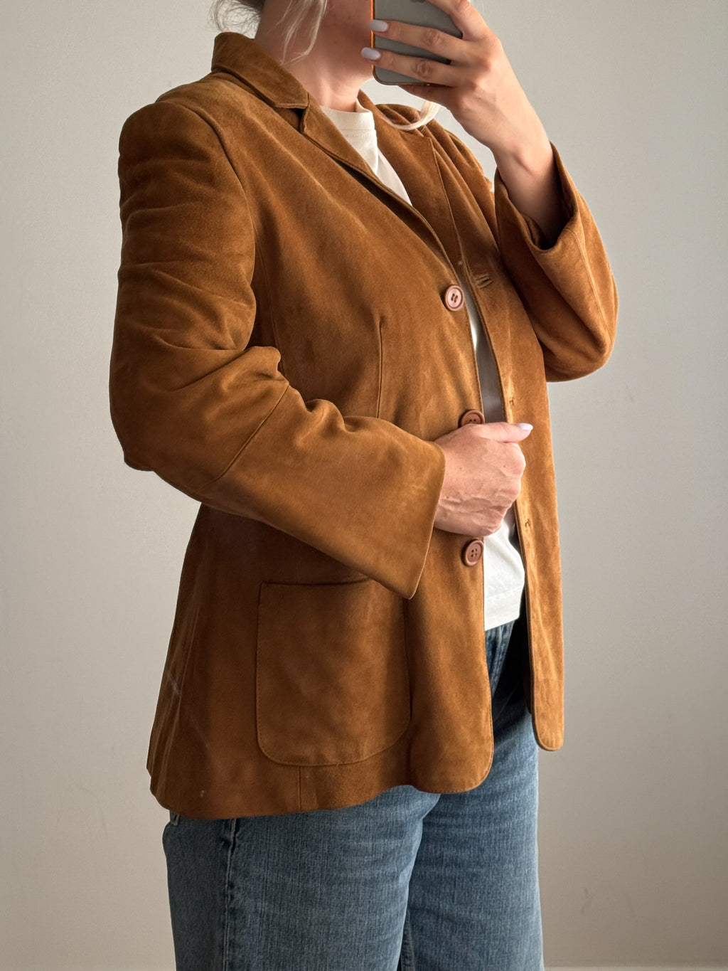 Giacca in vero suede cognac