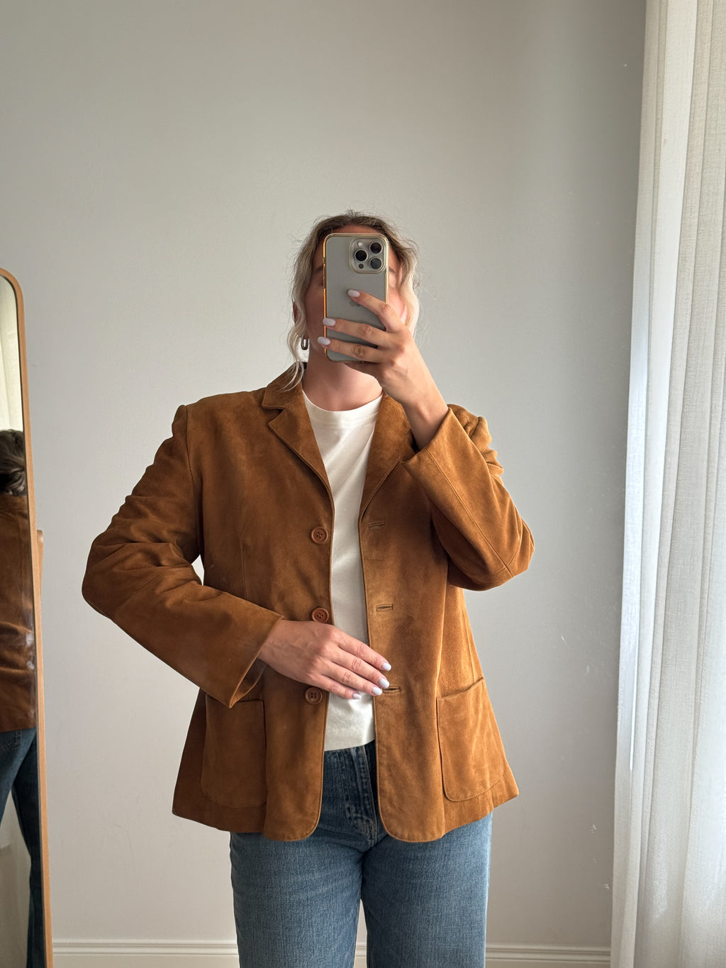 Giacca in vero suede cognac