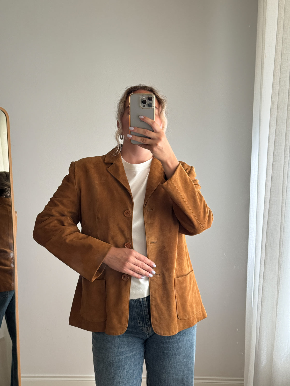 Giacca in vero suede cognac
