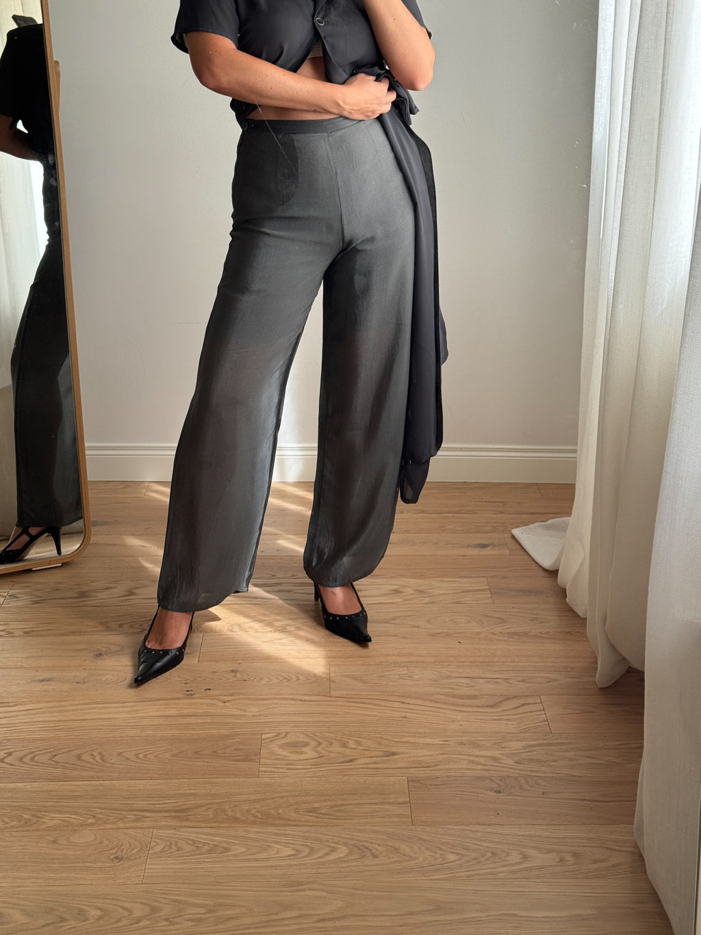 Pantaloni in viscosa mesh metallizzata