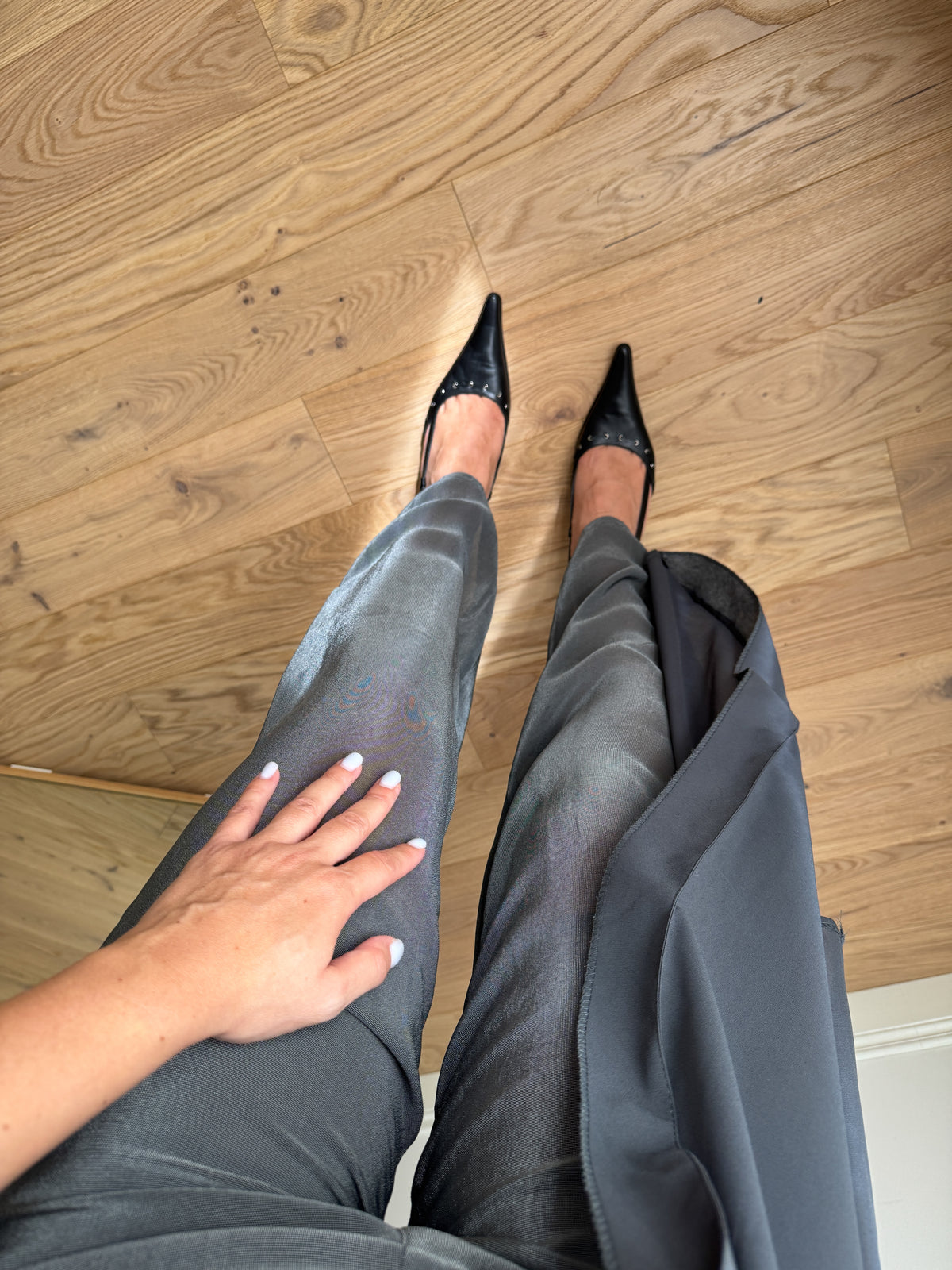 Pantaloni in viscosa mesh metallizzata
