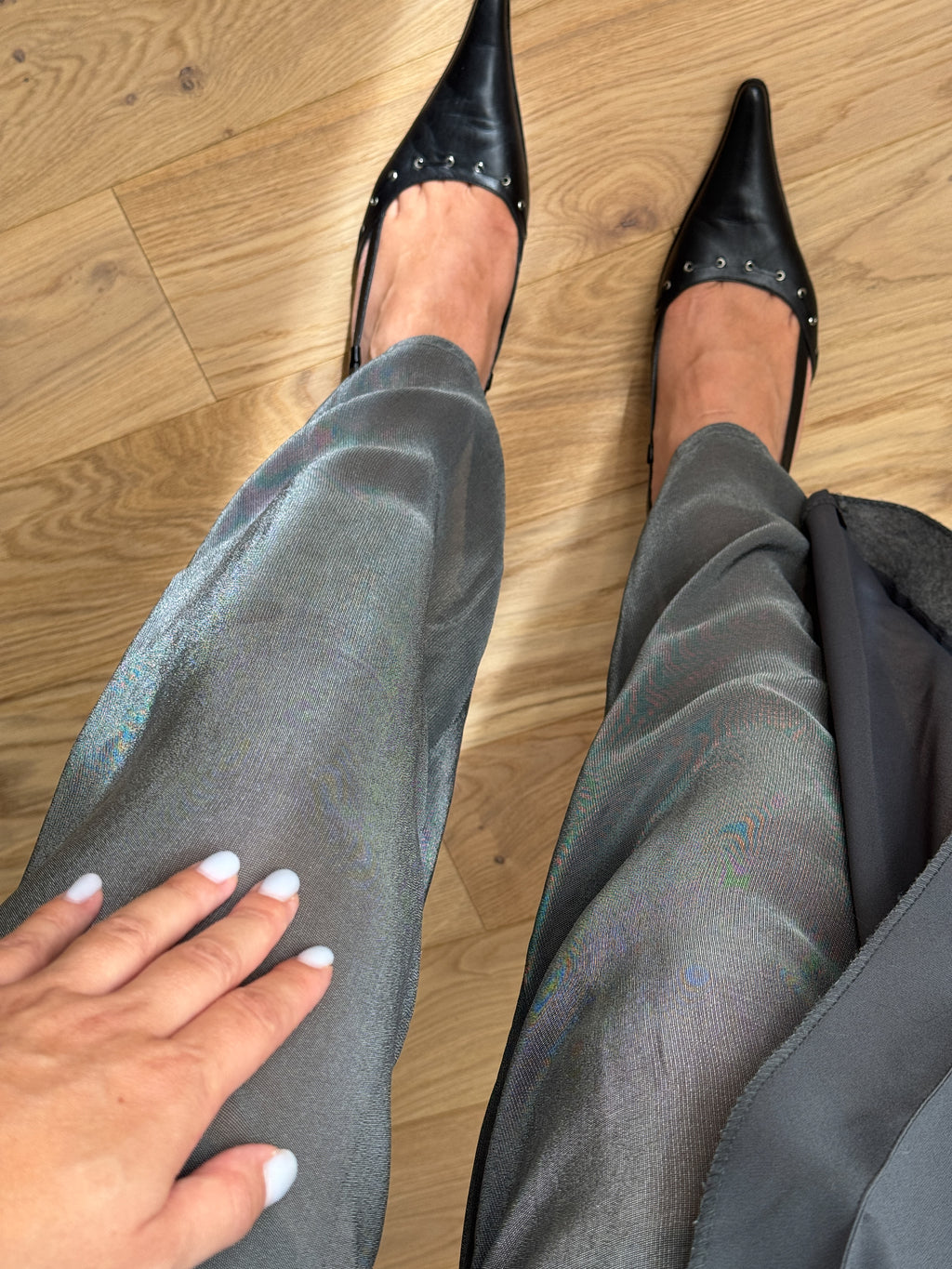 Pantaloni in viscosa mesh metallizzata