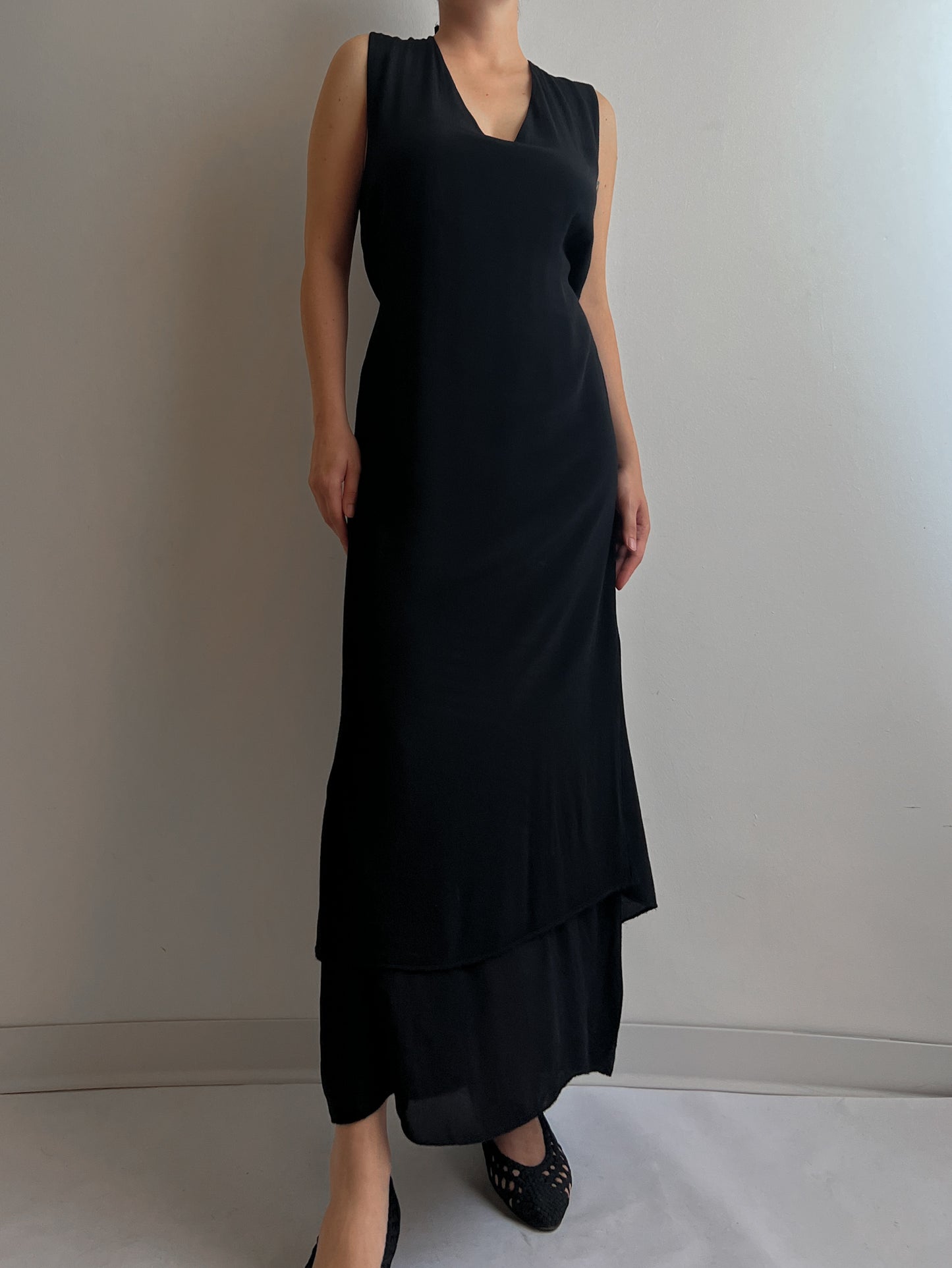 Pure viscose black long dress