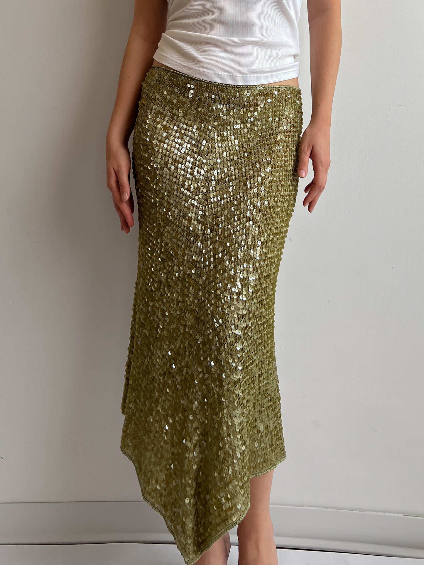 Green paillettes midi skirt