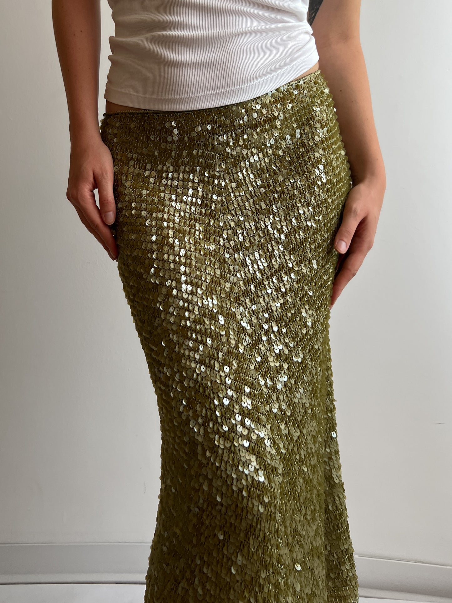 Green paillettes midi skirt