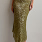 Green paillettes midi skirt