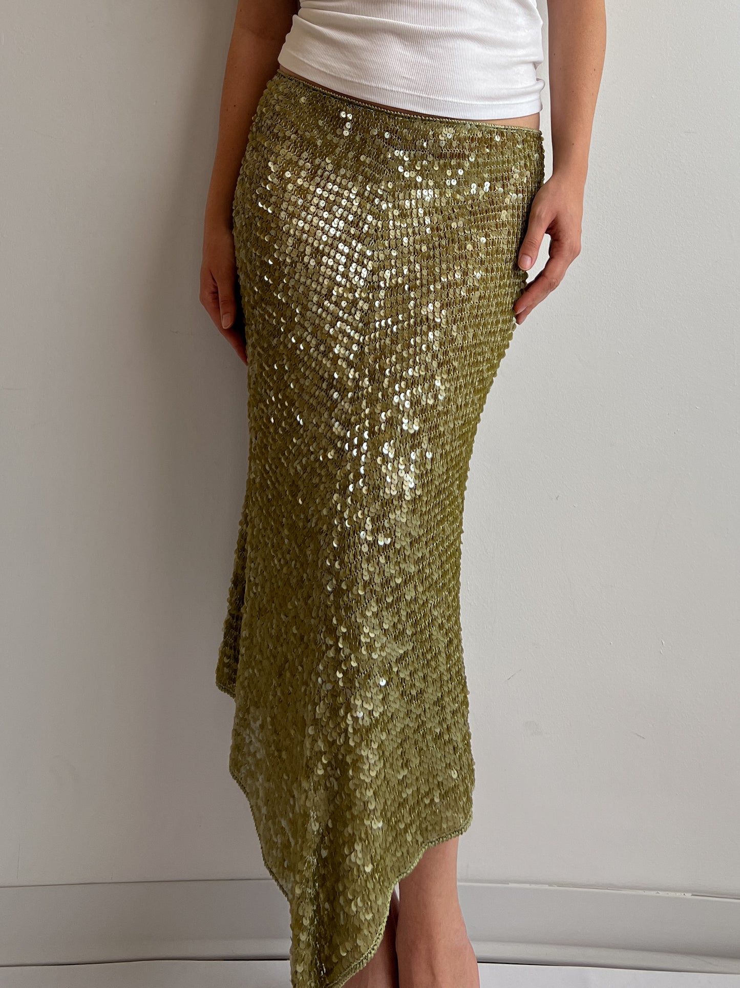 Green paillettes midi skirt