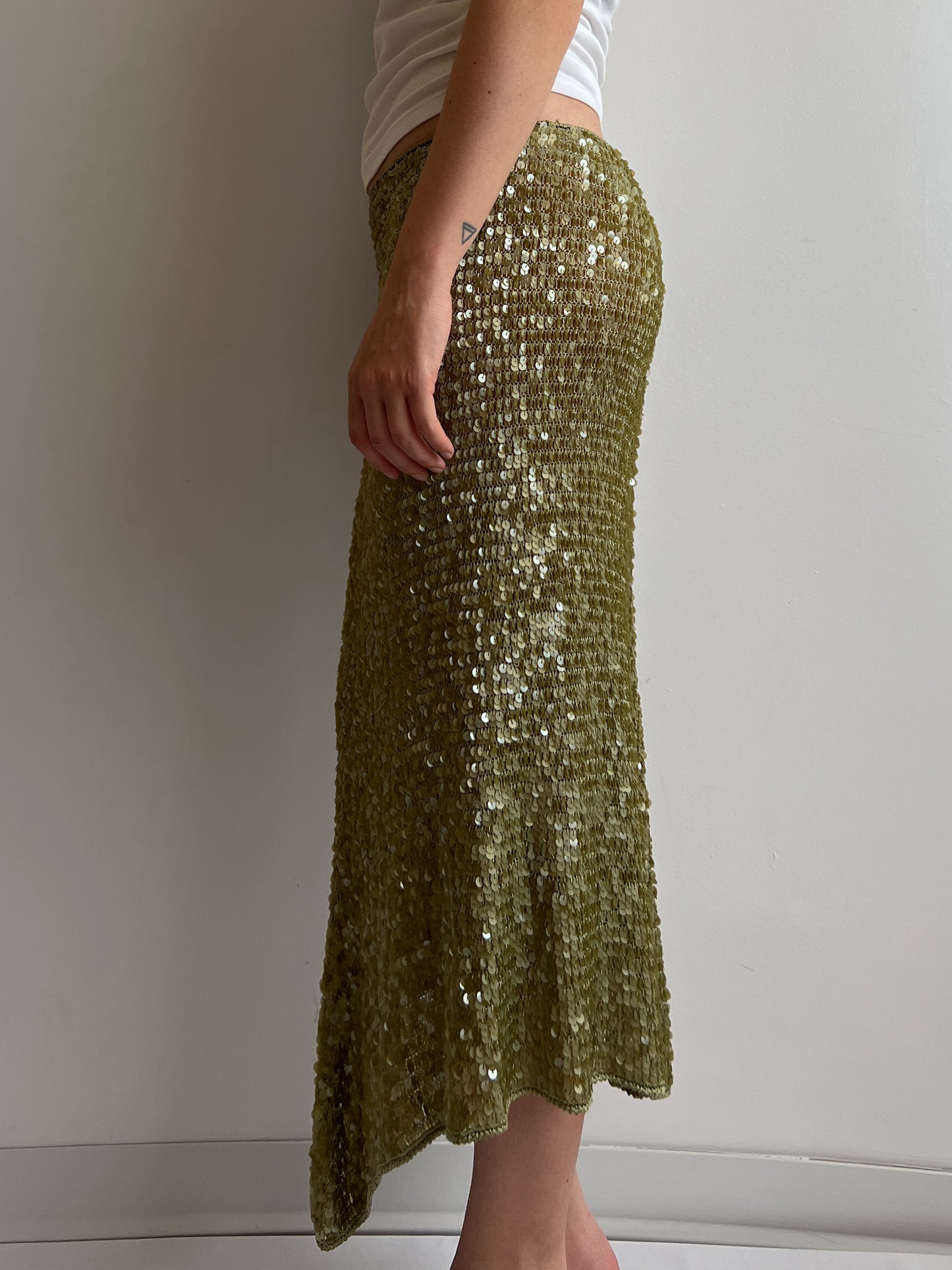 Green paillettes midi skirt