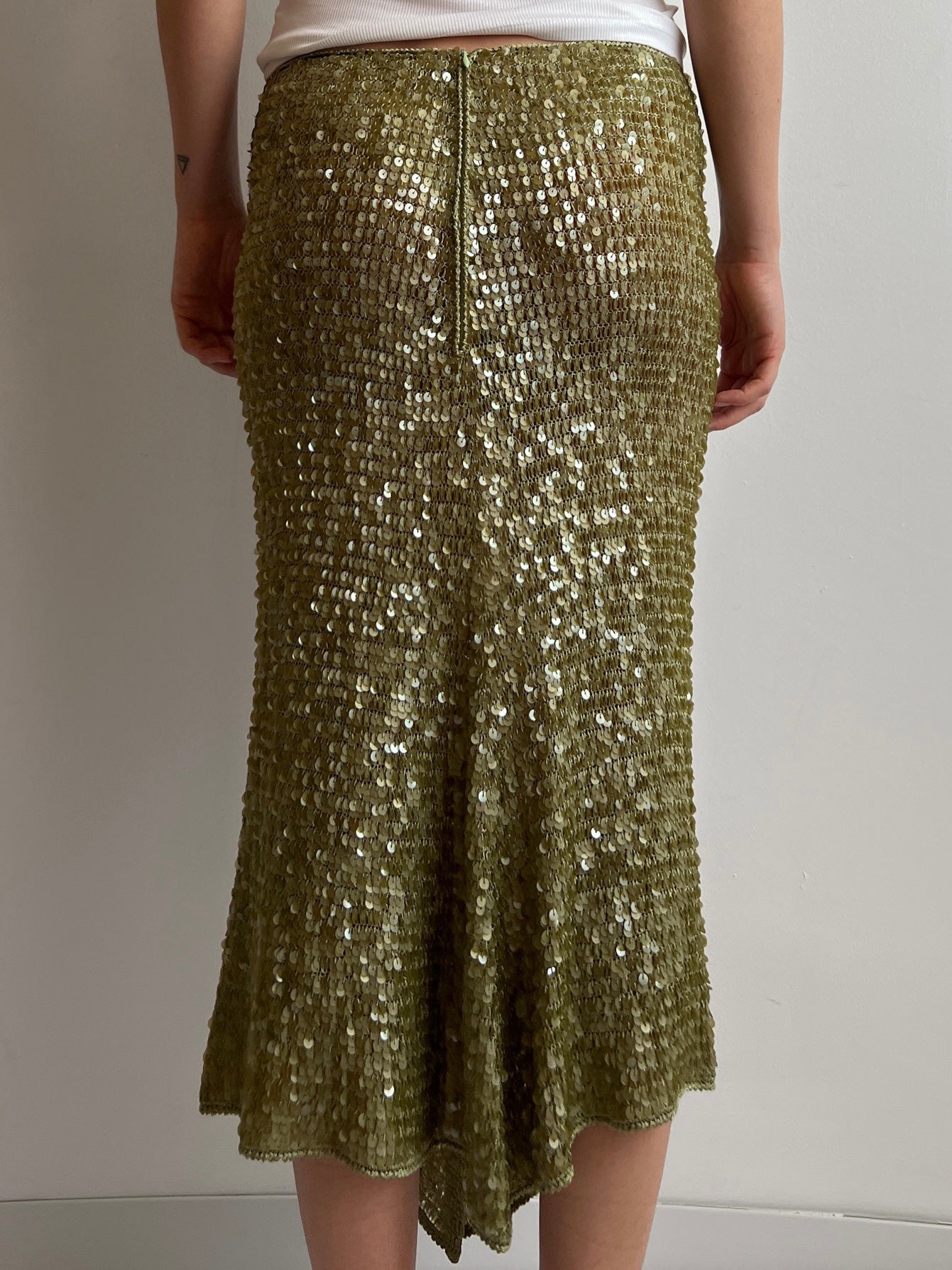 Green paillettes midi skirt