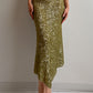 Green paillettes midi skirt