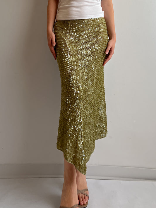 Green paillettes midi skirt