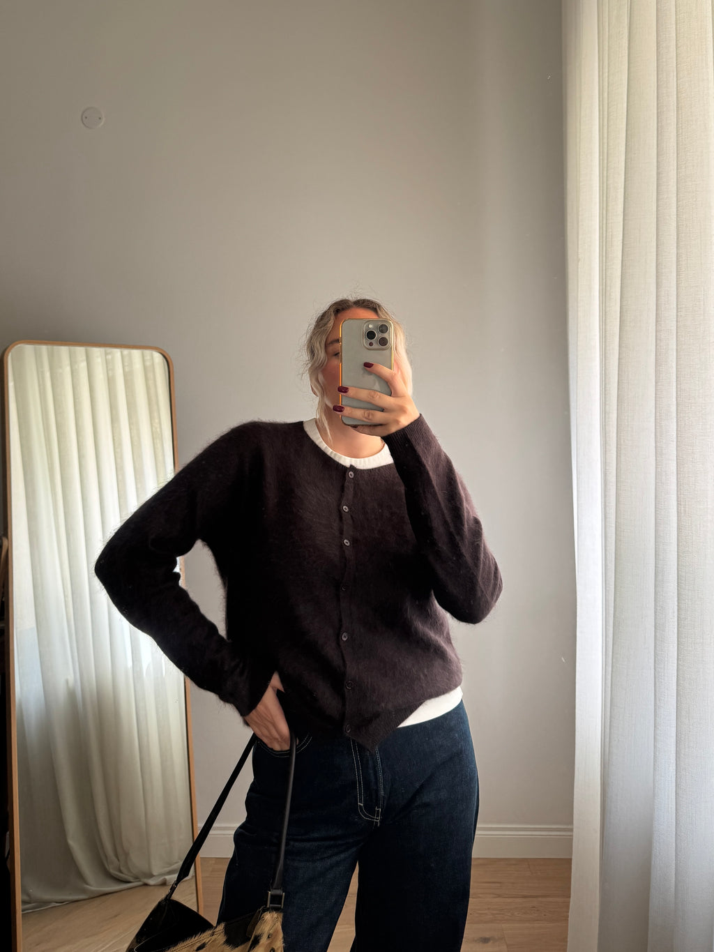 Cardigan in lana e cashmere - Chocolate