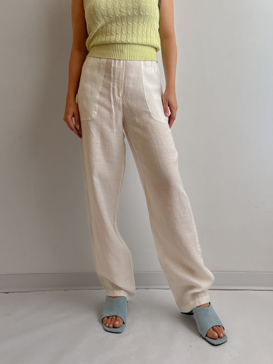 Linen and viscose white pants