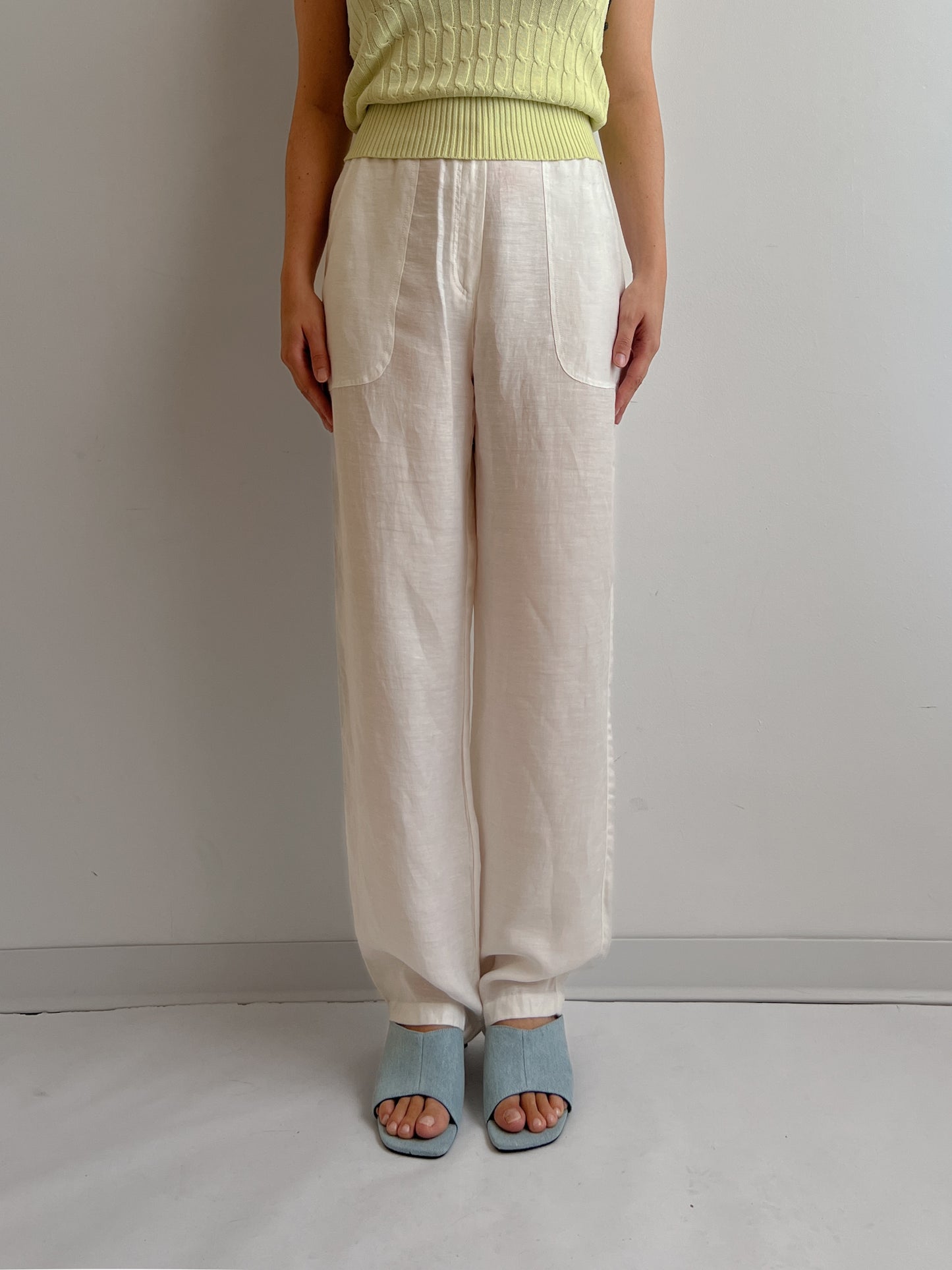 Linen and viscose white pants