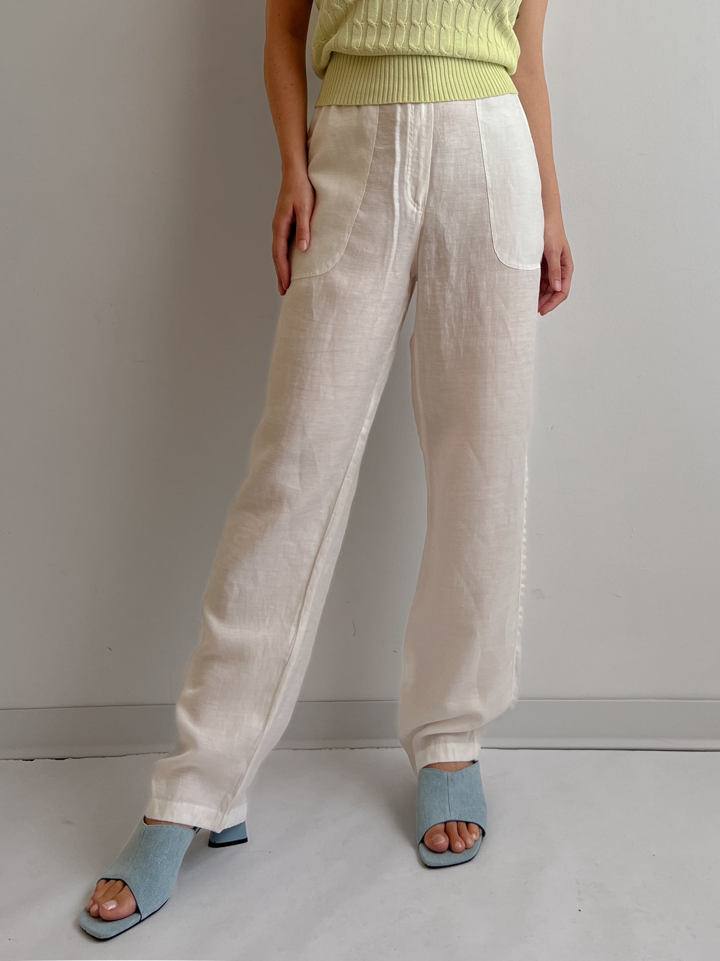 Linen and viscose white pants