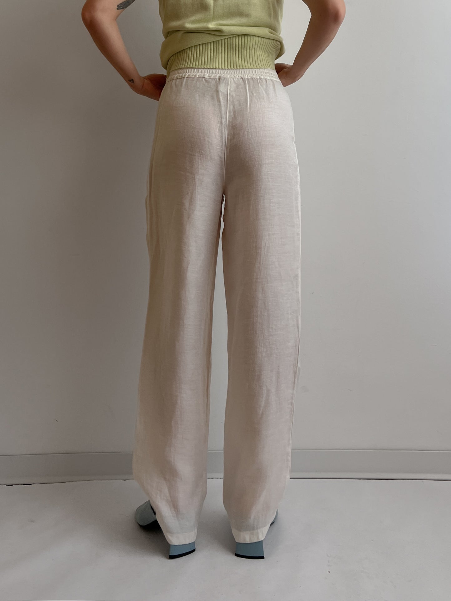 Linen and viscose white pants