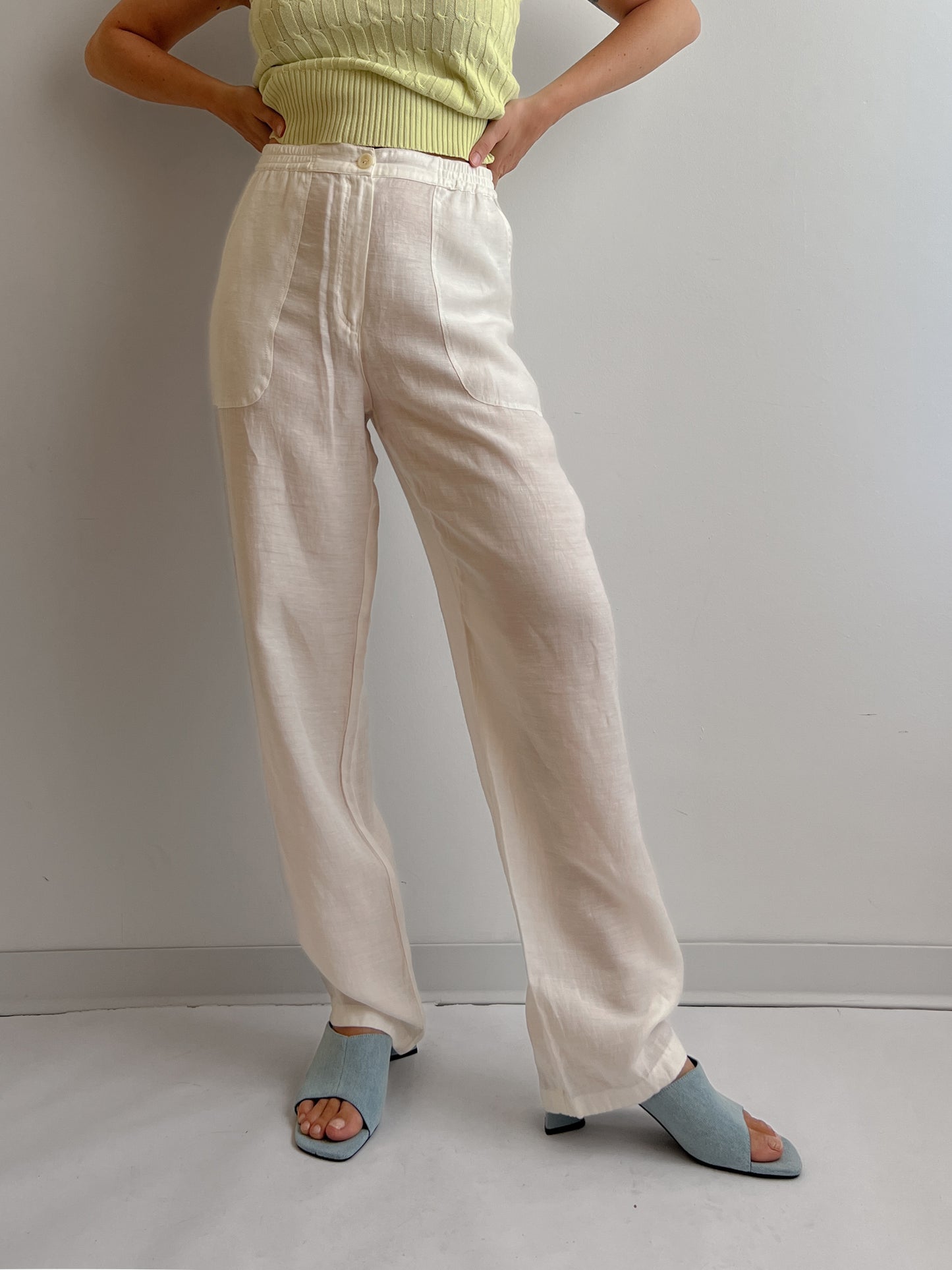 Linen and viscose white pants