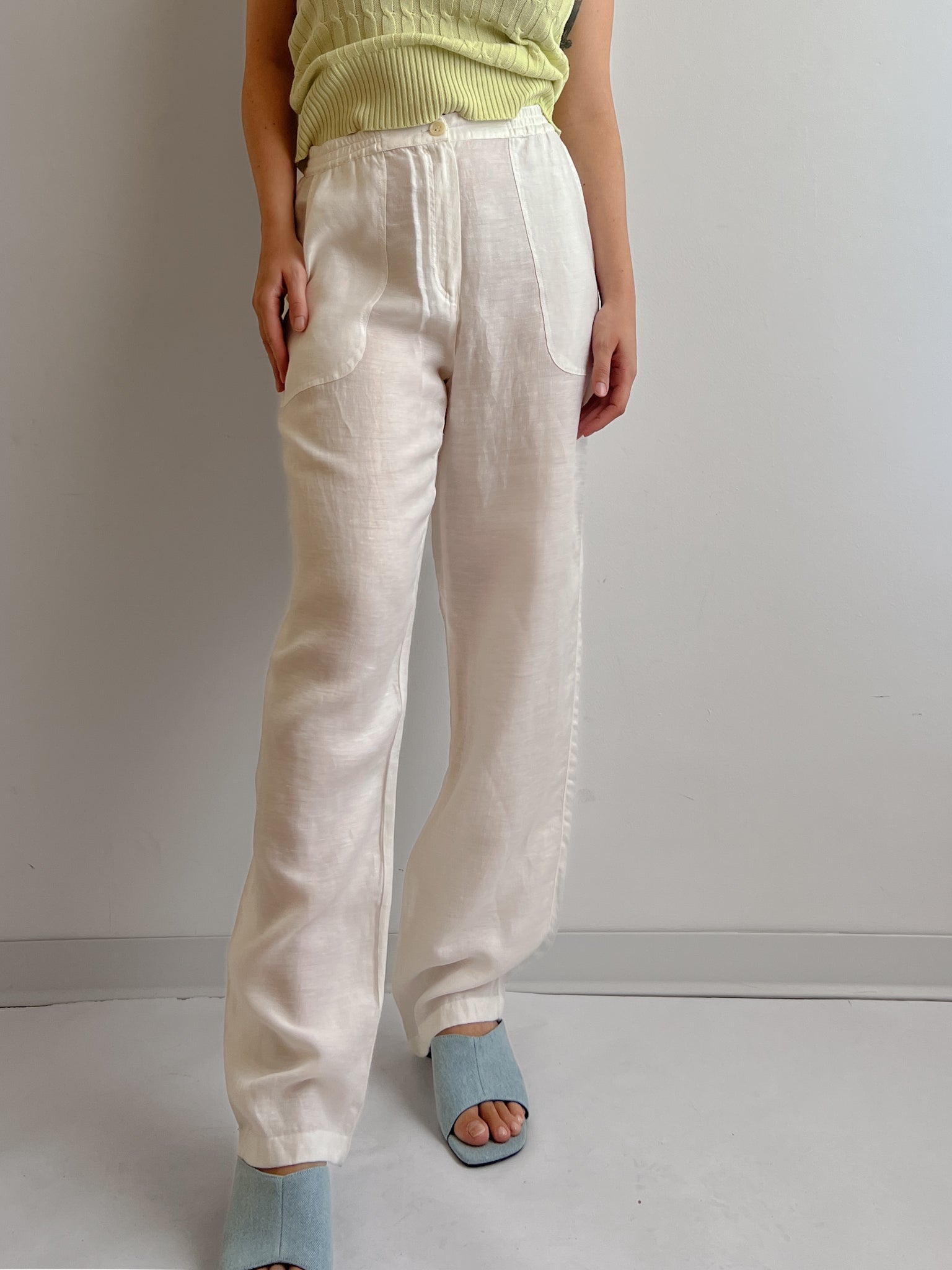 Linen and viscose white pants