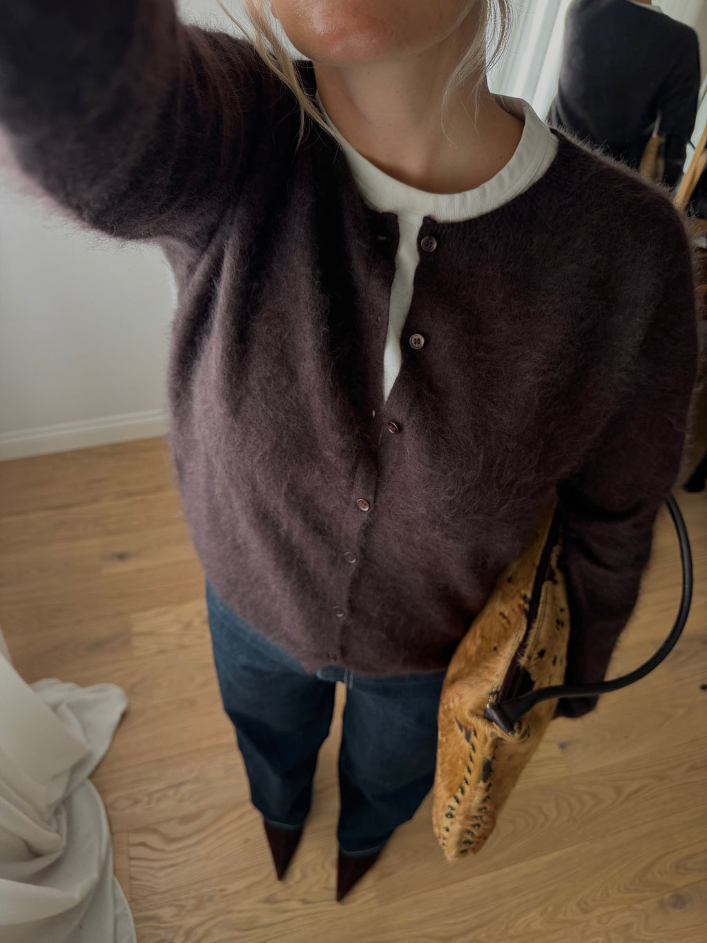Cardigan in lana e cashmere - Chocolate