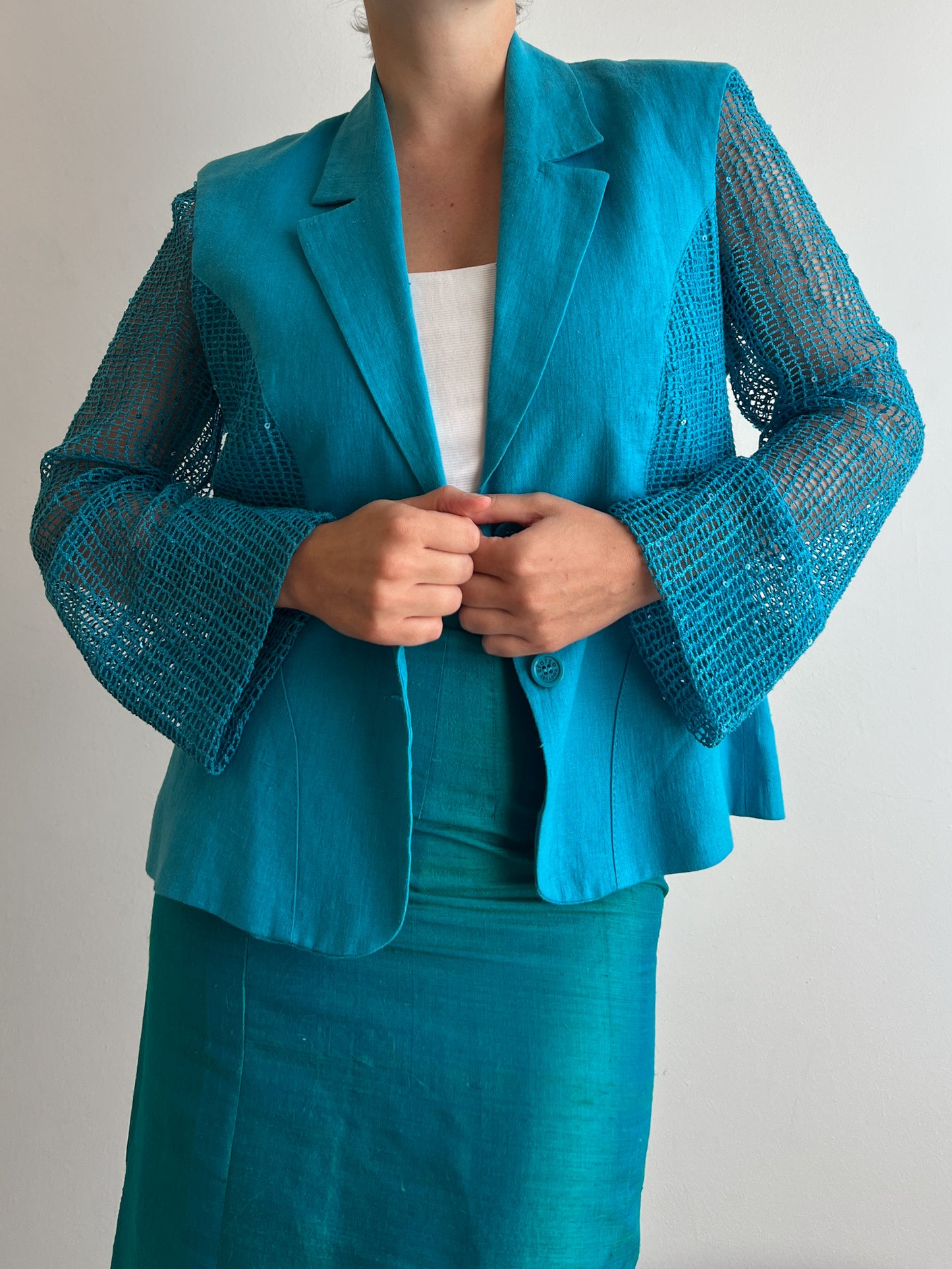 Pure linen turquoise blazer