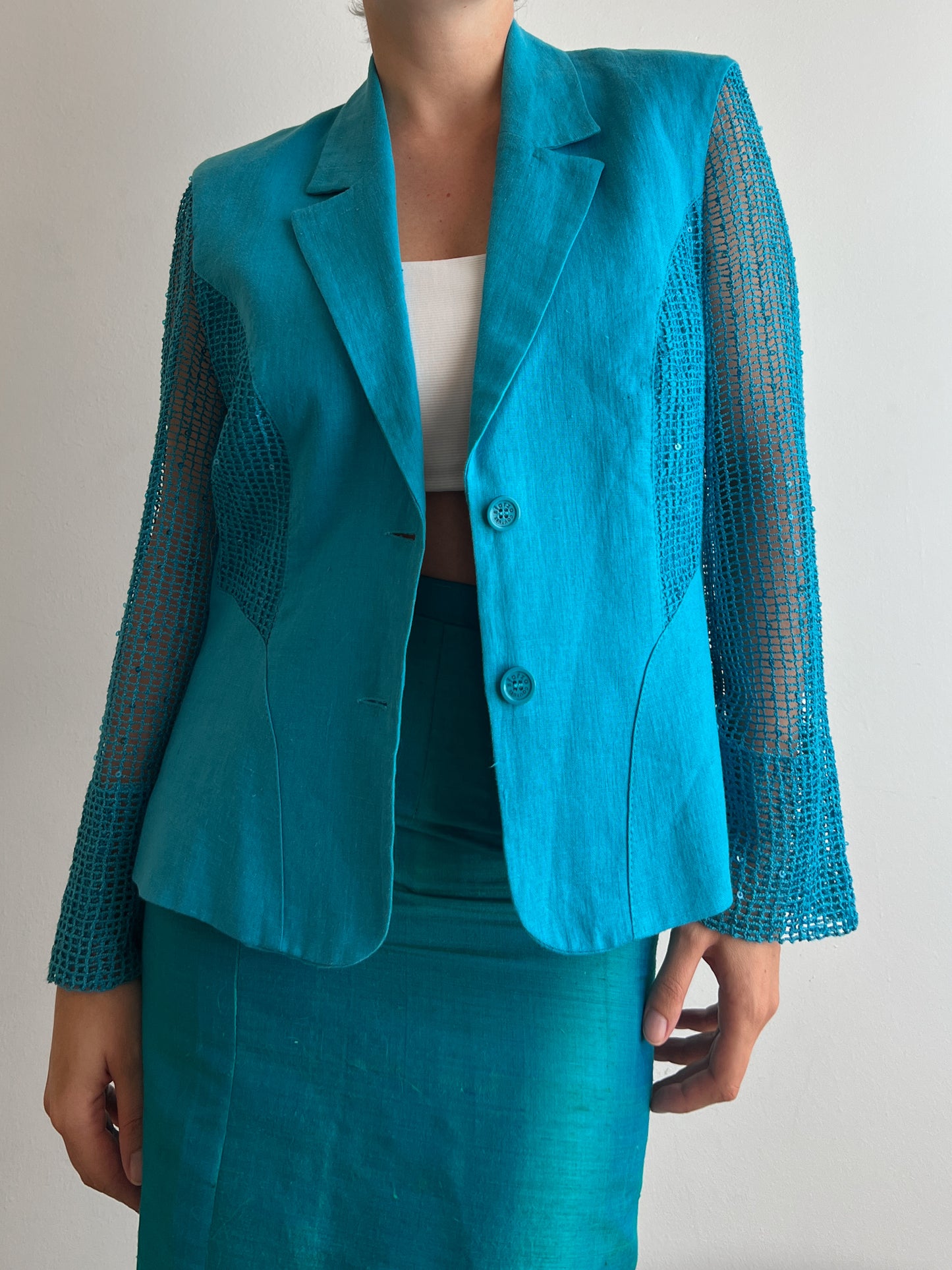 Pure linen turquoise blazer