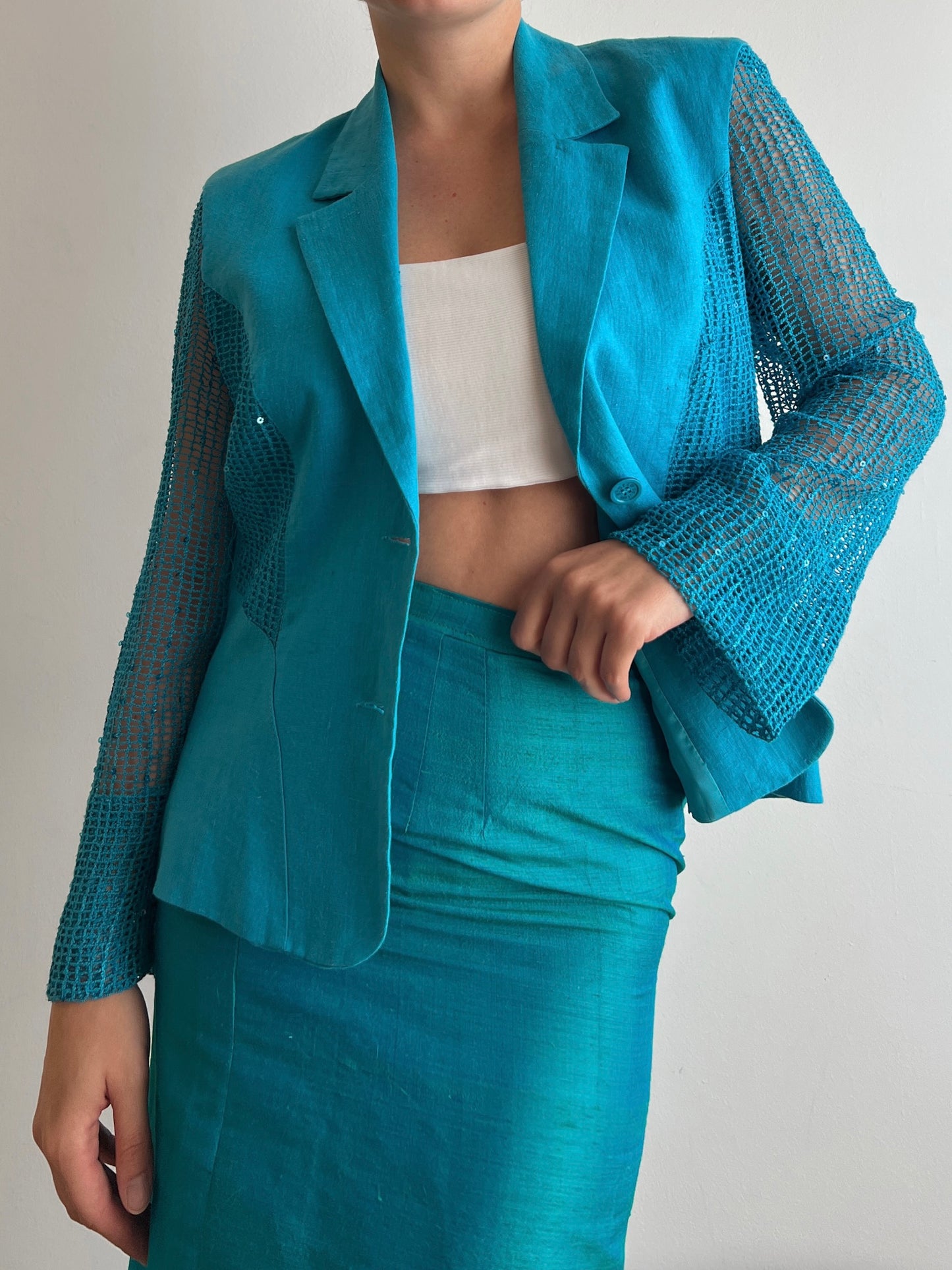 Pure linen turquoise blazer